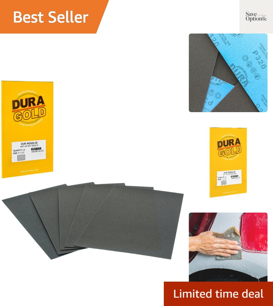 320 Grit Wet or Dry Sandpaper Sheets, 5-1/2″ x 9″, Box of 25 – Fine-Cut Sandi…
