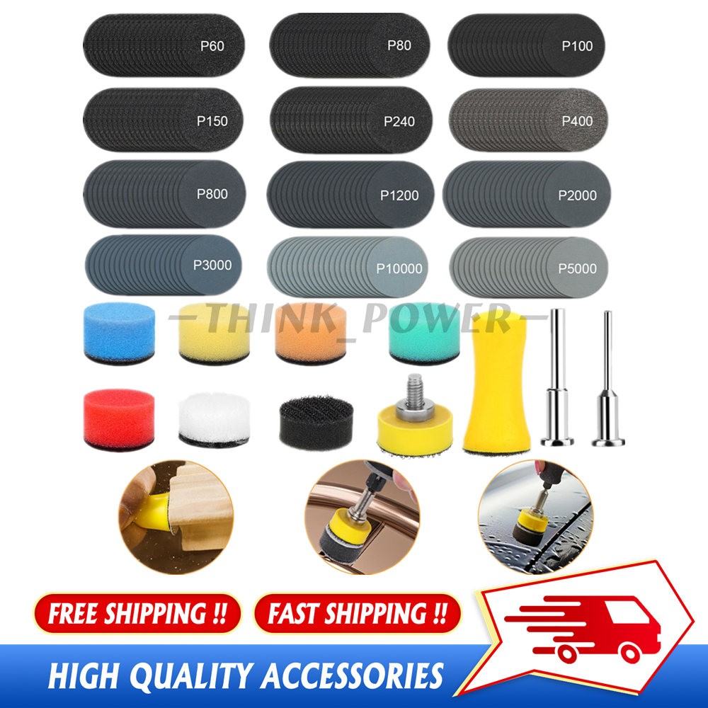 Sanding Discs 60-10000 Grit For Drill Wet Dry Hook Loop Sandpaper 1 inch 250PCS