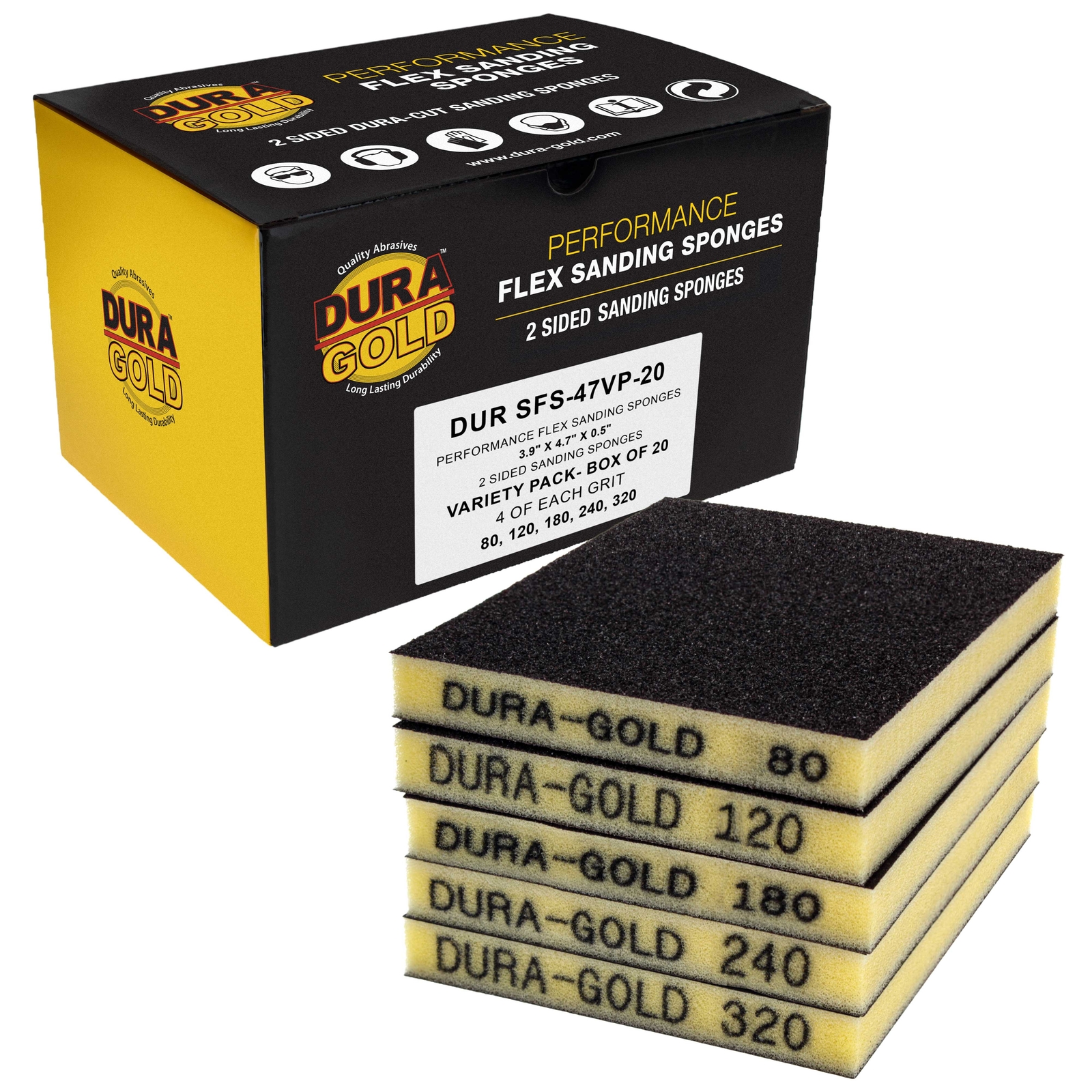 Double-Sided Sanding Sponge Corse Grit Variety Pack, Box of 20, 4.7″ x 3.9″