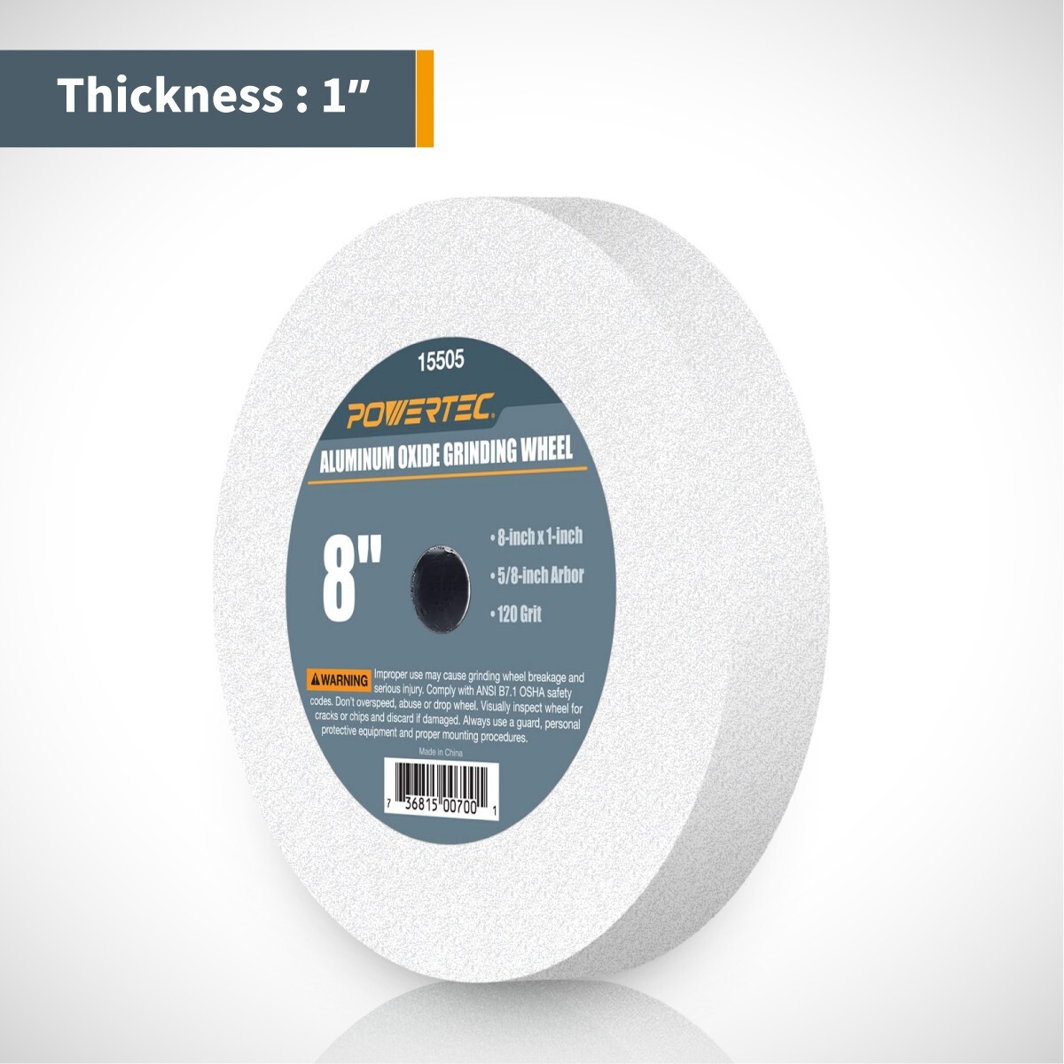 POWERTEC White Grinding Wheel 8×1″ Disc with 5/8″ Arbor 120 Grit Aluminum