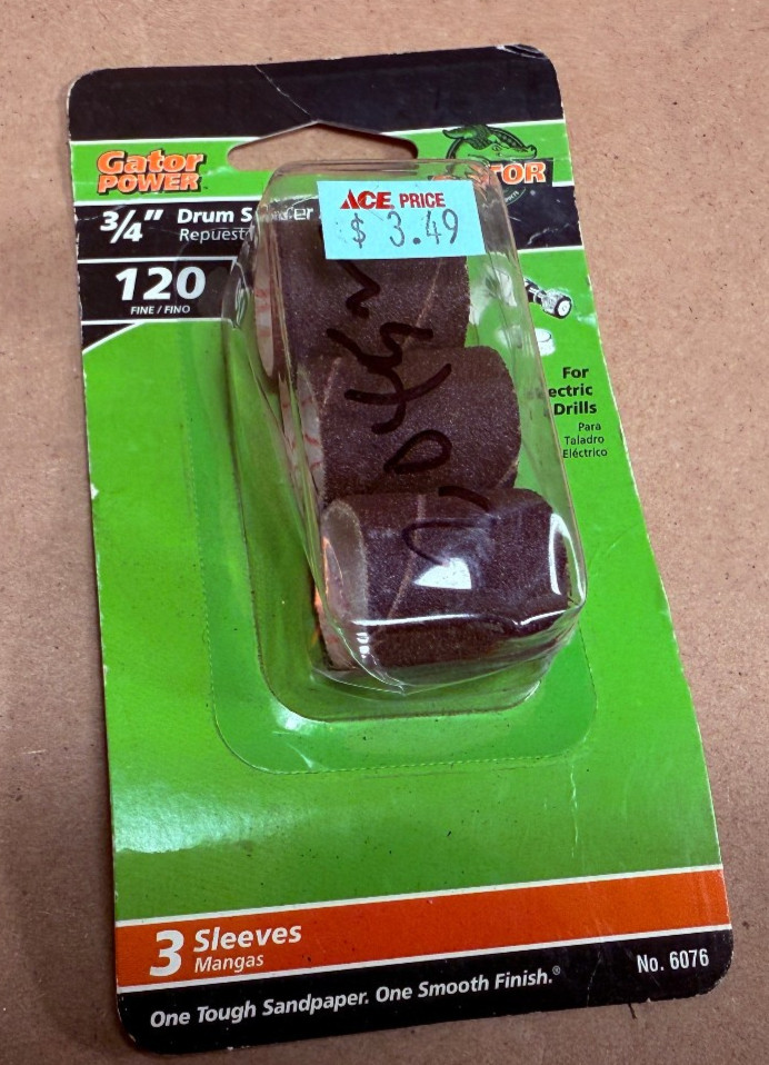 NOS Gator 3/4 in. D X 3/4 in. L Abrasive Sleeve Refill 120 Grit Fine 3-Pack 6076