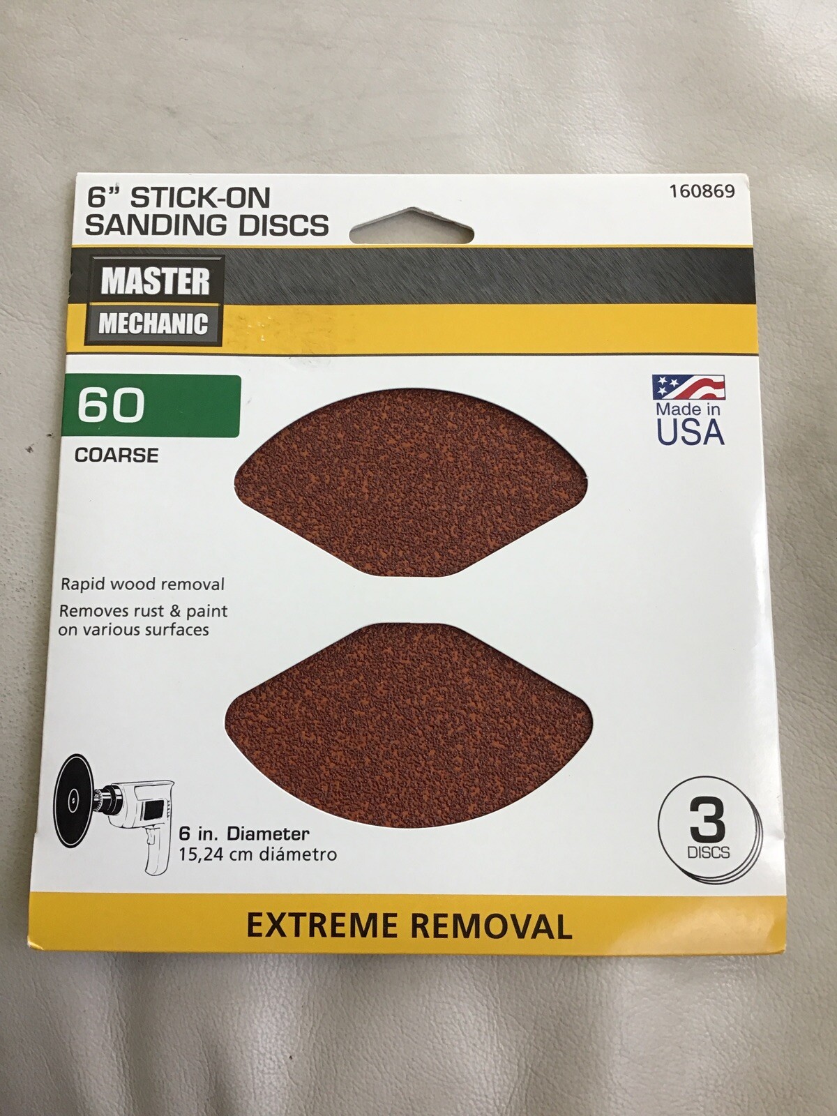 Lot Of 3 PKS Master Mechanic #160869 6” Stick-On 60 Grit Sanding Discs USA