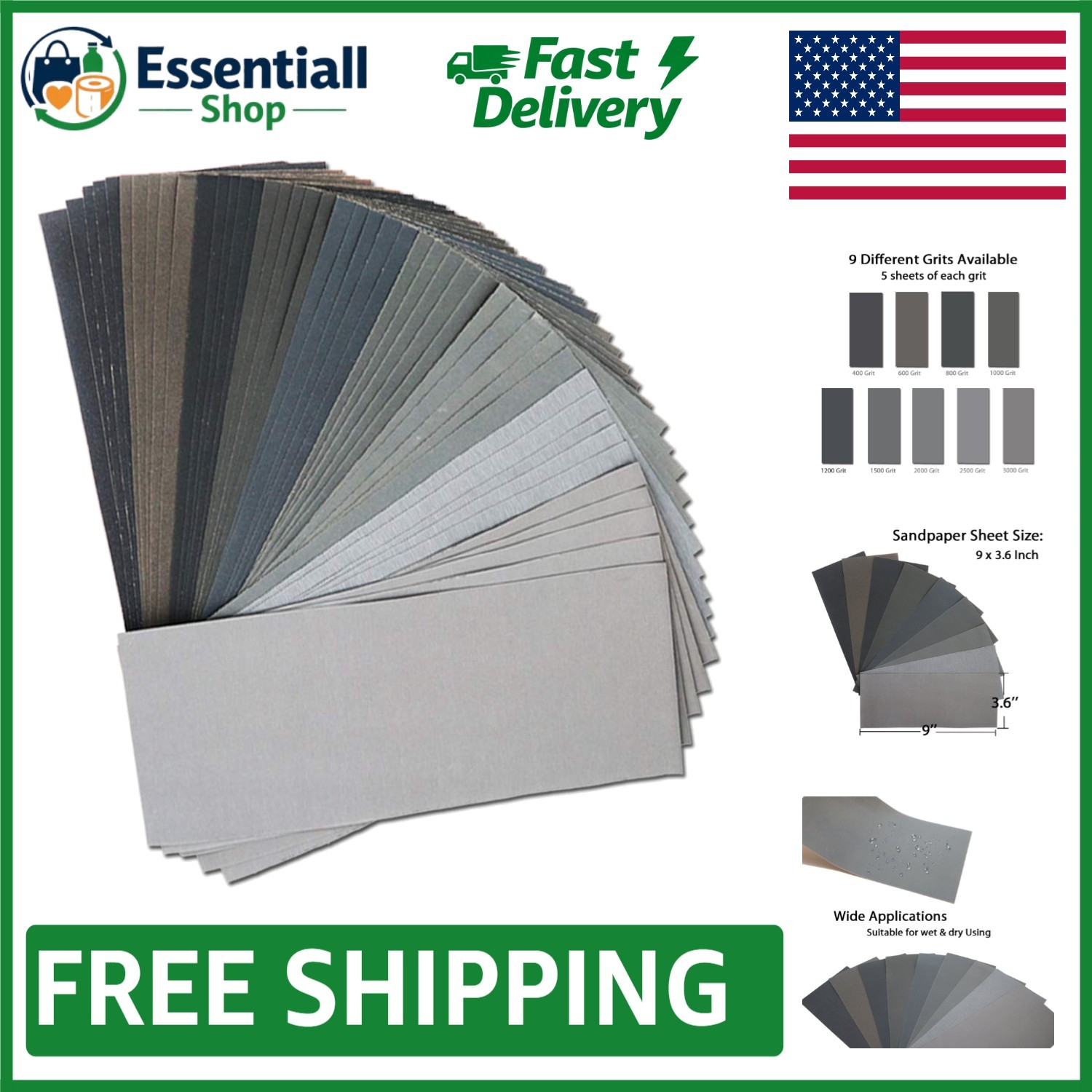 Versatile 45Pcs 400-3000 Grit Sanding Sheets for Wood, Metal & Glass Finishing
