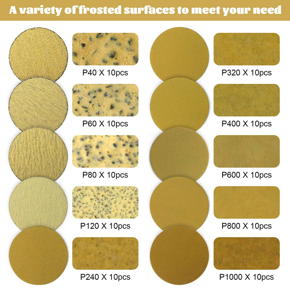 Hook and Loop Sanding Disc 80-500 Grit 3 inch Orbital Yellow Sandpaper Pads 75mm