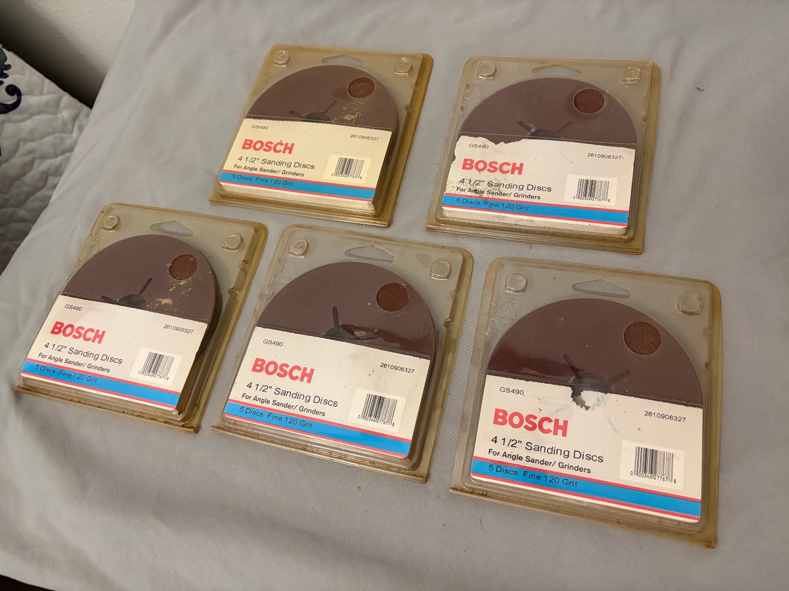 Lot of 5 Bosch GS490 4-1/2″ Inch Sanding Discs Fine 120 Grit 5-pack