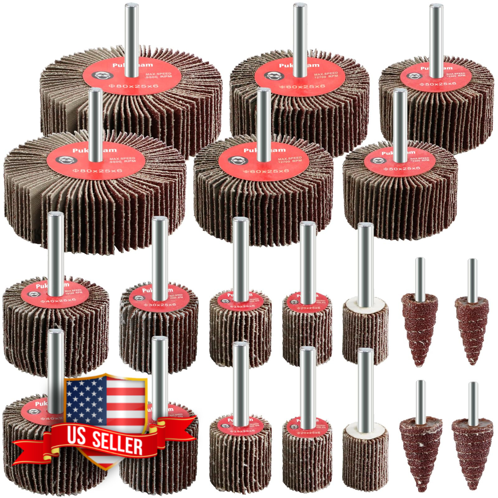 20 Pc Flap Wheel Sander Set 80 Grit for Drill 1/4″ Shank Metal Wood