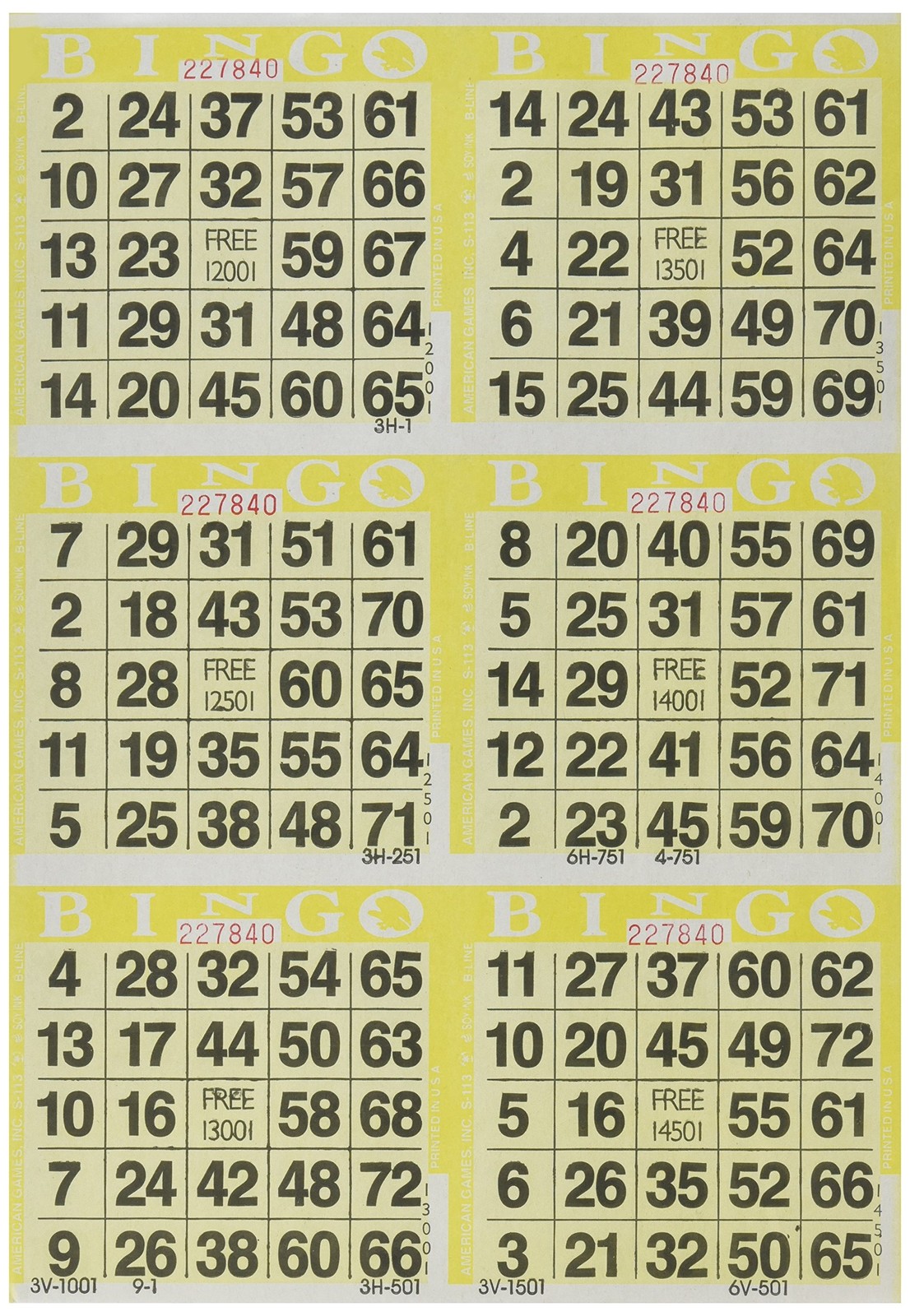 6 on Yellow Bingo Paper Cards – 500 sheets