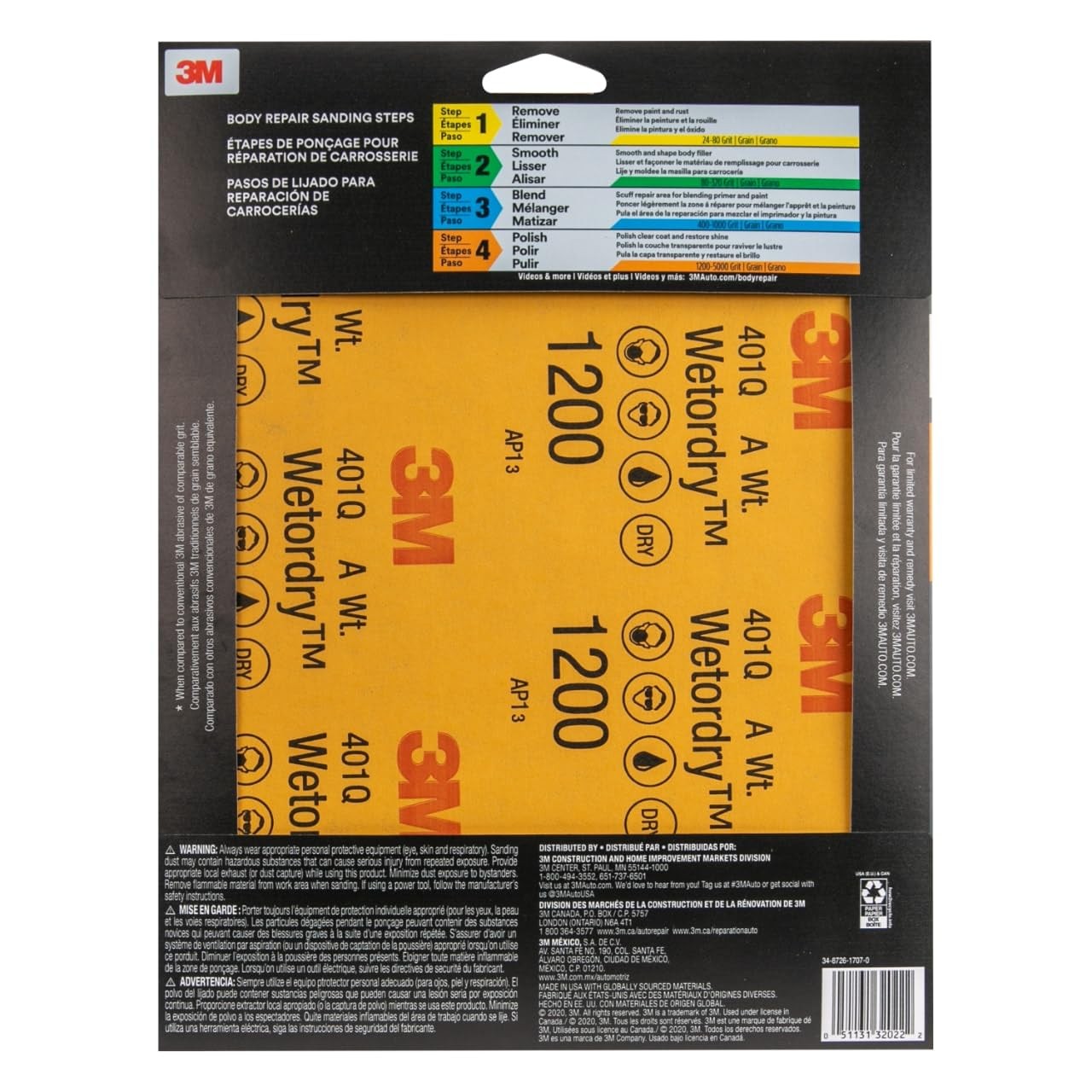 3M 32022 Wetordry Sandpaper 1200 Grit 9 x 11 Inch Waterproof 5 Sheet Pack