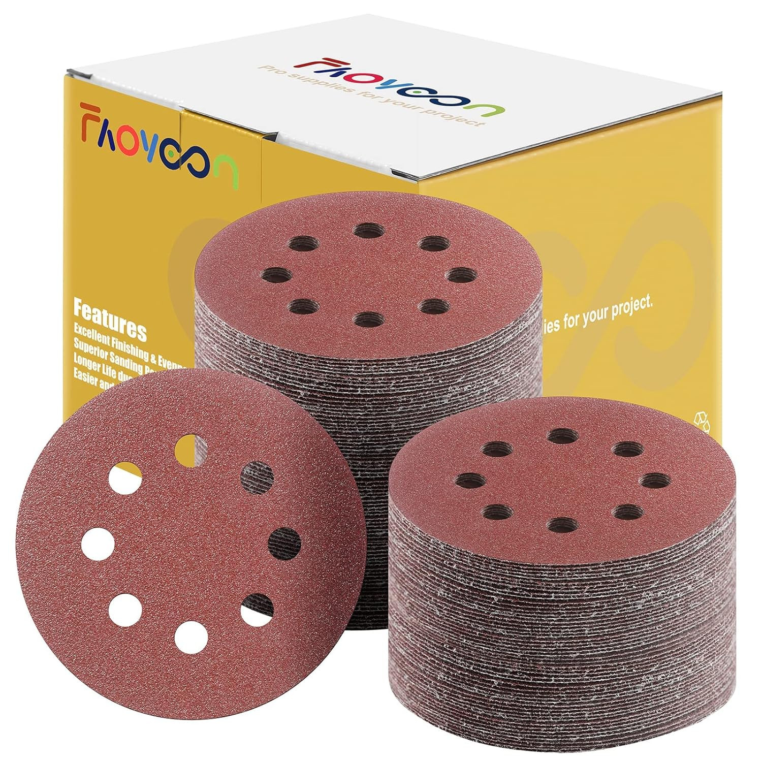 5 Inch Hook Loop Sanding Discs 8-Hole Hook Sanding Discs 40-1000 Grit For Sander