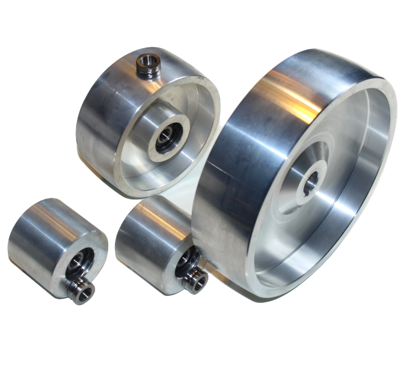 2×72″ Belt Grinder Wheel Set – 7.8″ Drive-5/8″ Shaft – 5.1″ Tracking- 2.5″ Idler