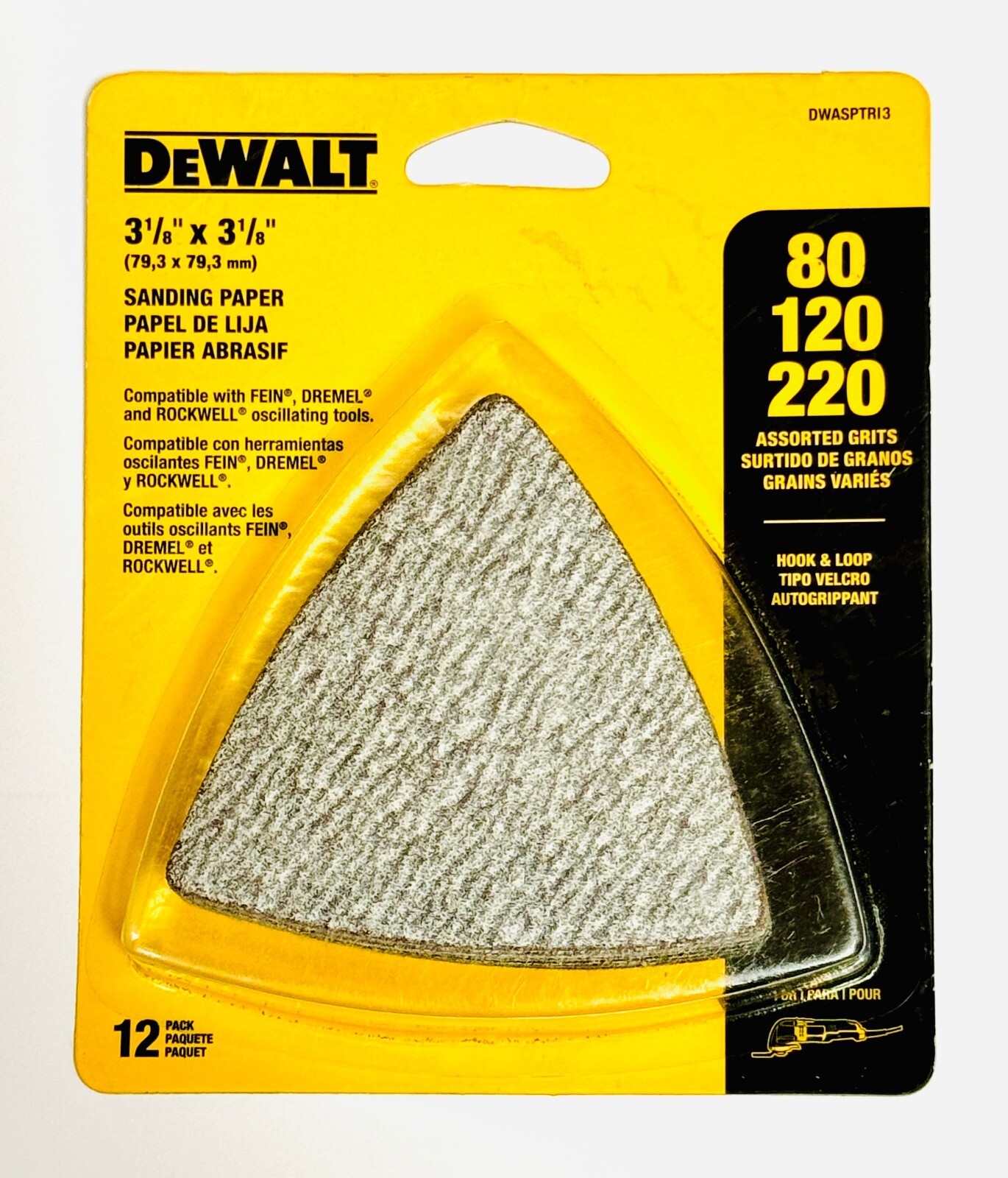 NEW DeWALT DWASPTRI3 3-1/8″ x 3-1/8″ Assorted Grits Sanding Paper 12-Pack ~Fr.Sh