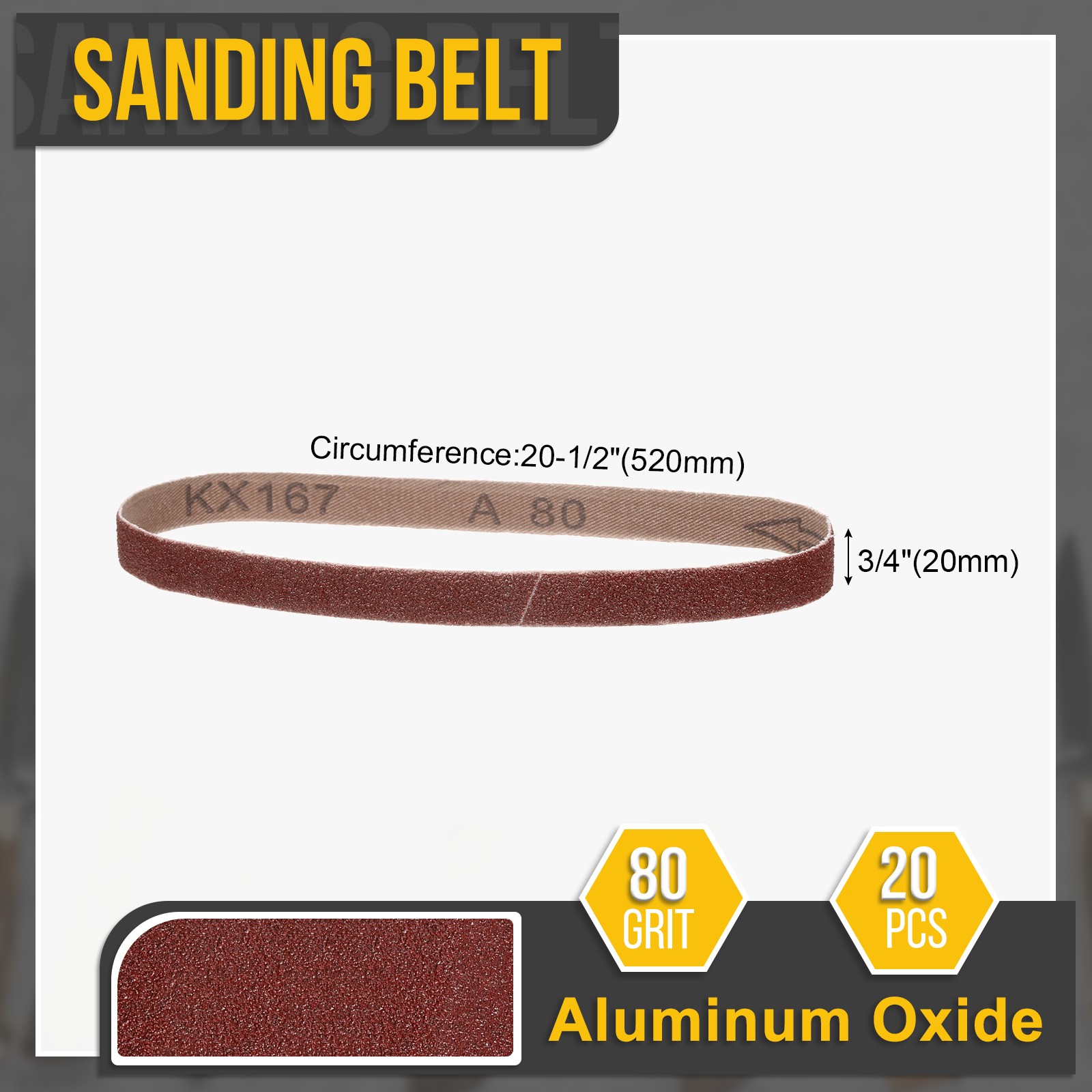 3/4 x 20 1/2″ Alumina Knife Sharpener Belts, 10 Pack 80 Grit