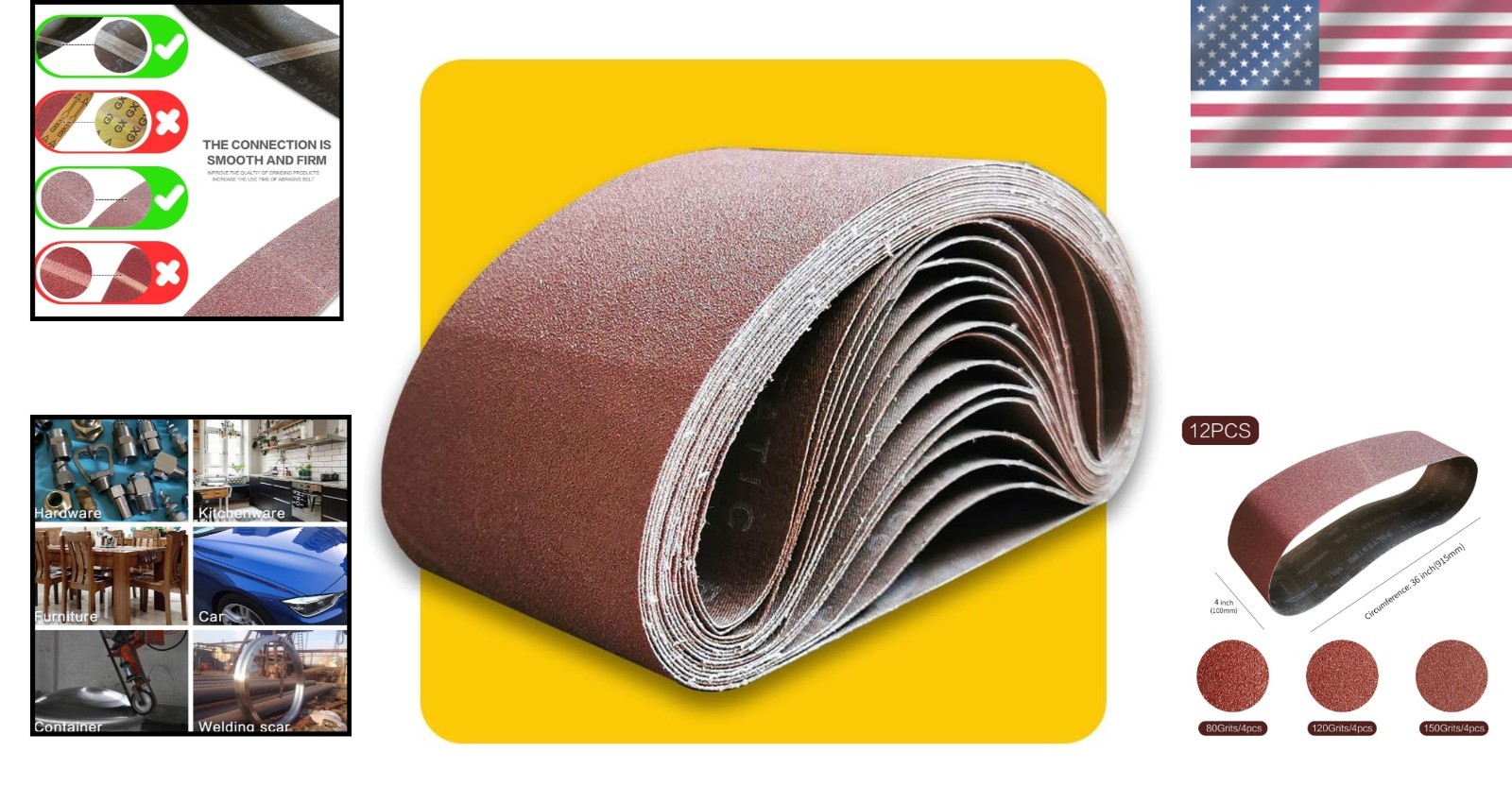 Versatile 12-Piece Sanding Belt Pack – 4×36 inch, Antistatic & Washable