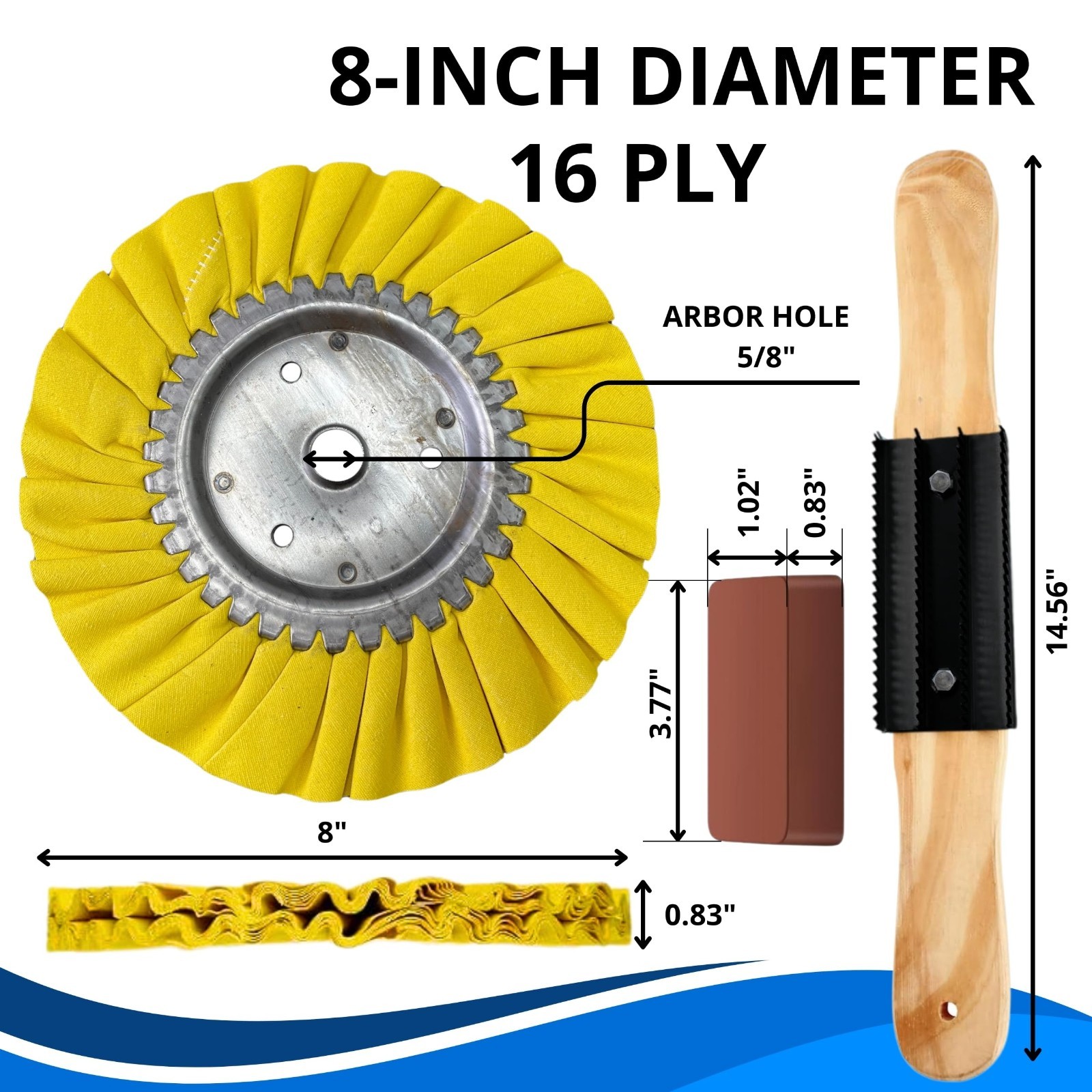 9PCS Aluminum Wheel Polishing Kit – 8″ Buffing Wheels, Rake & Compound for Angle