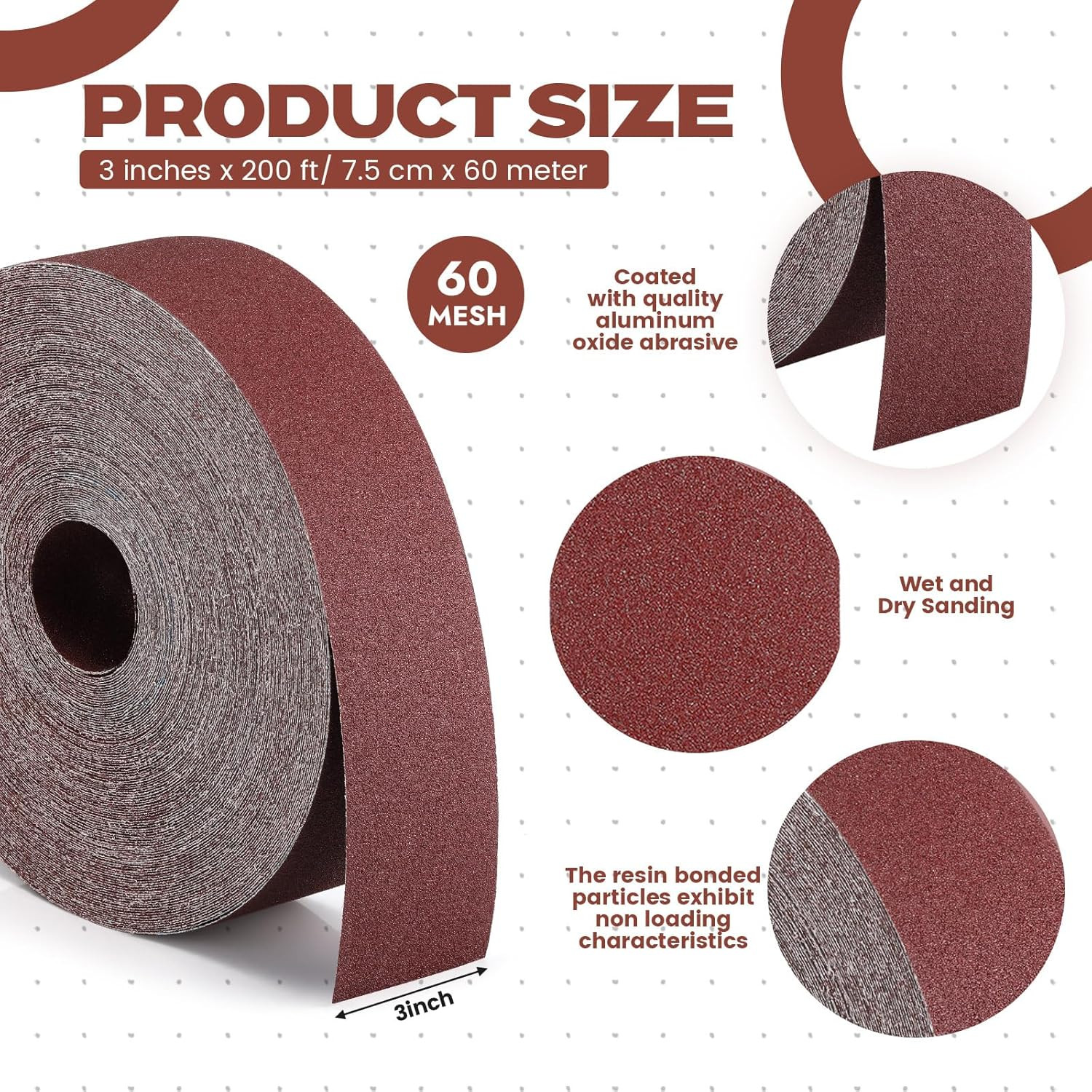 80 Grit Abrasive Sandpaper Roll 3”X 200 Ft Drum Sander Sand Paper Roll Emery Cl
