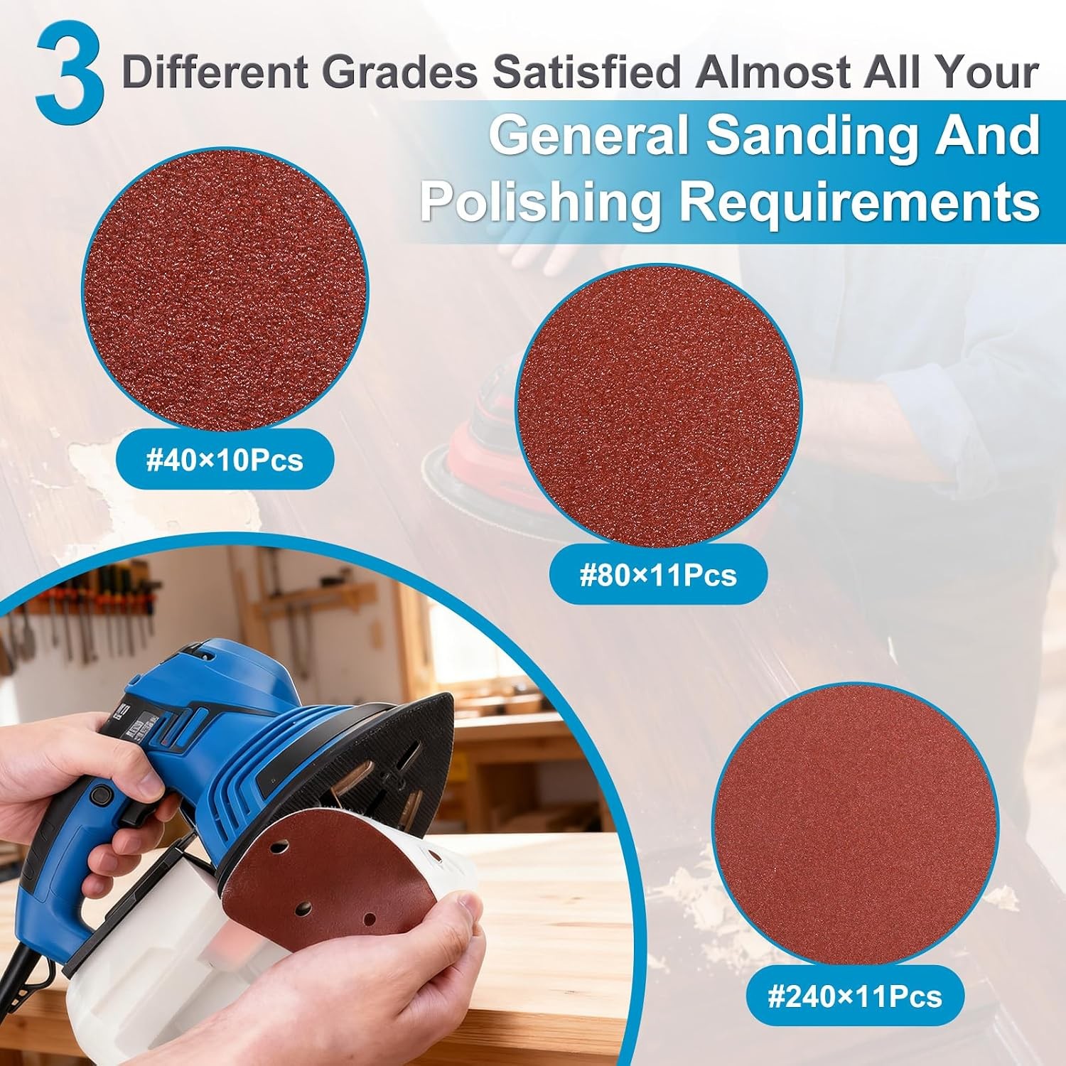 30 Pcs Mouse Detail Sander Sandpaper, 40 80 240 Grits Sanding Paper Sanding Pads