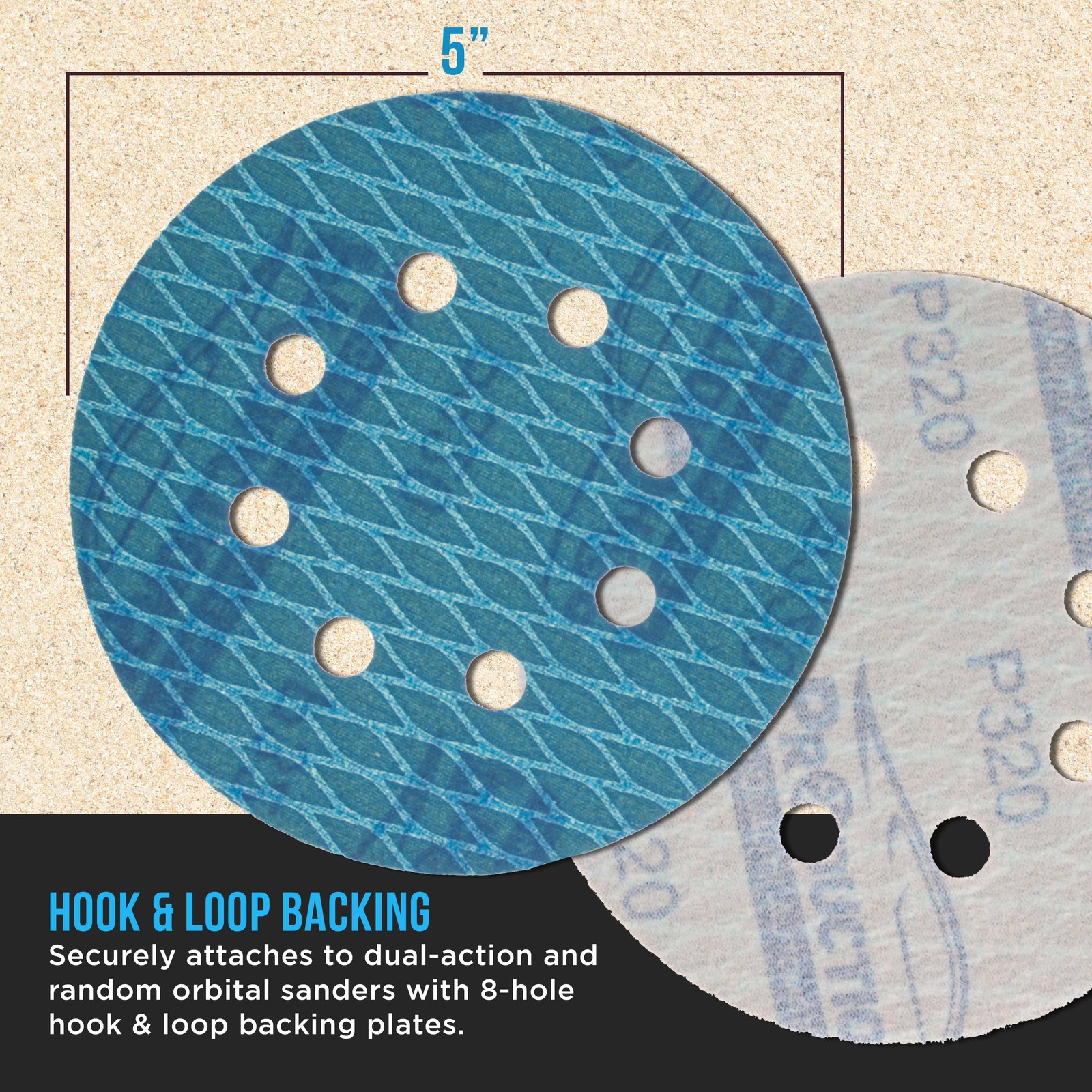 320 Grit 5″ Diamond Shape Sanding Discs, 8-Hole, Box of 50 Hook & Loop Sandpaper