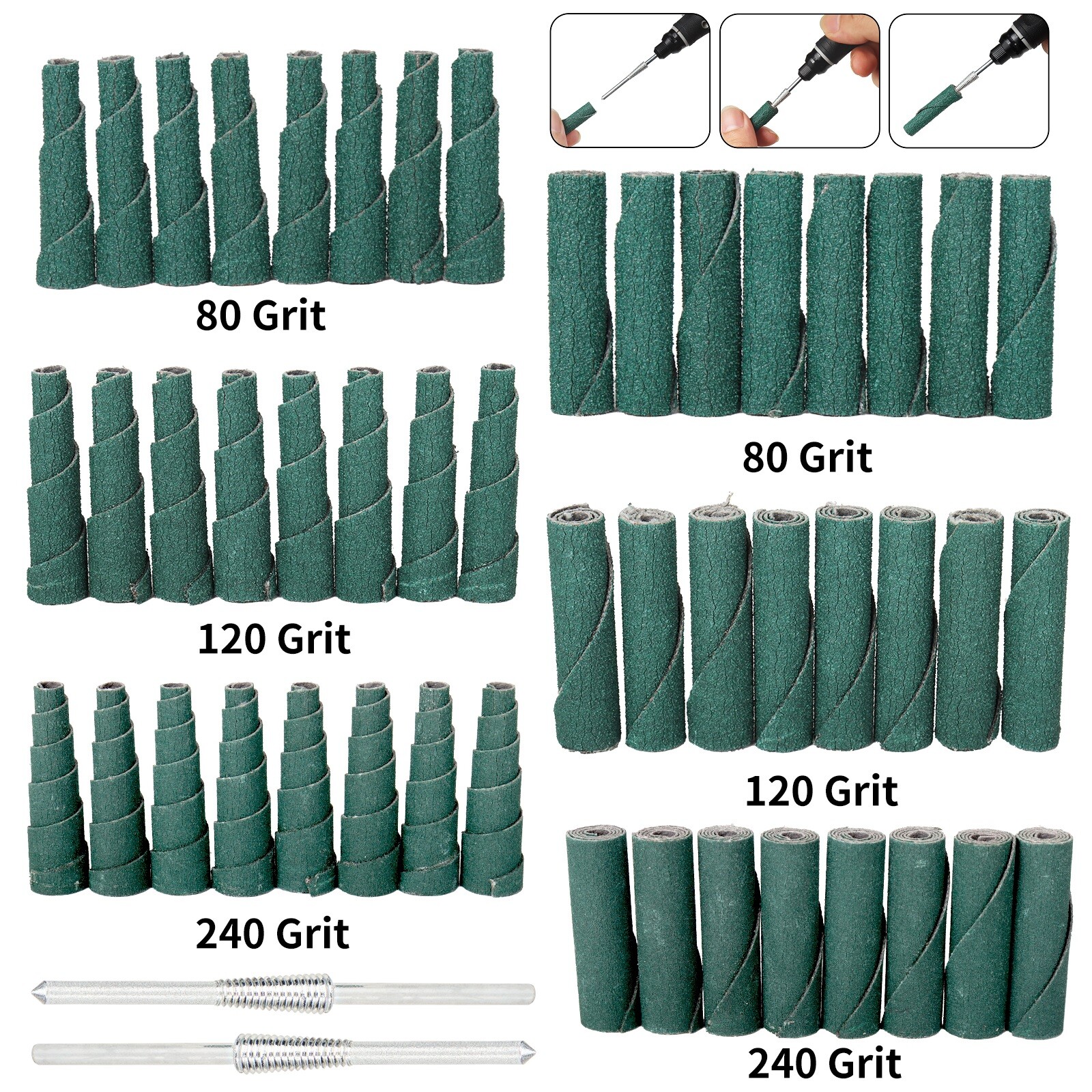 50PC Sanding Cartridge Spiral Roll Cone Engine Abrasive Polishing Kit 1/8″ Shank