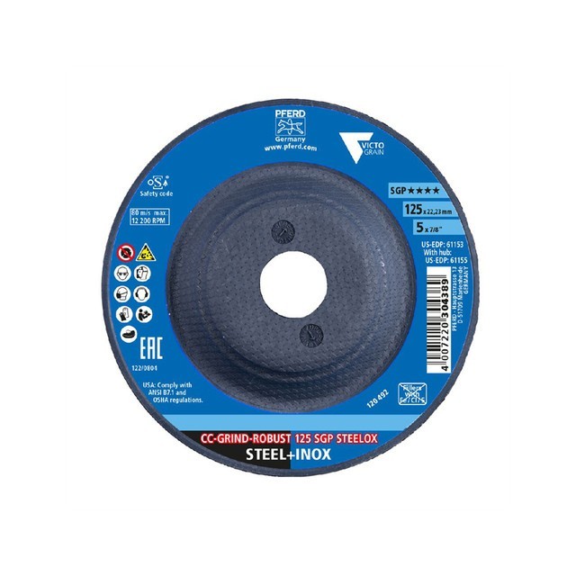 PFERD 61153 – Grinding disc, CC-GRIND-ROBUST, 5″ x 7/8, SGP STEELOX VICTOGRAIN
