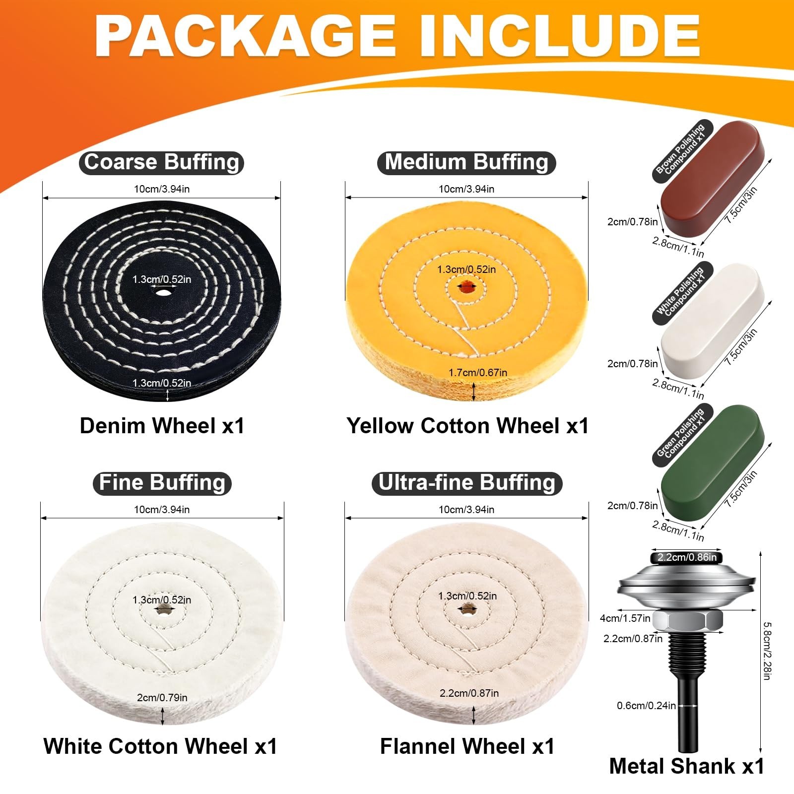 4″ Metal Buffing & Polishing Wheel Kit for Drill – 8PCS with Cotton Wheels & Com