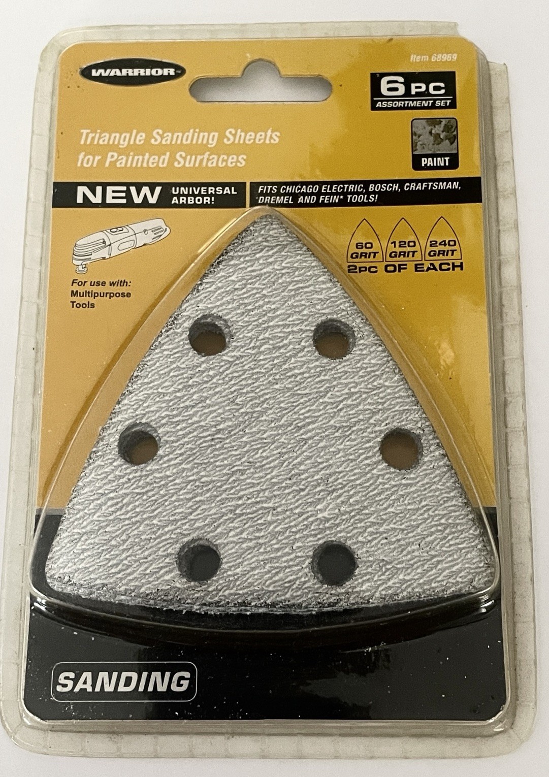 WARRIOR TRIANGLE SANDING SHEETS FOR PAINTED SURFACE 6 PIECE ASSORTMENT SET~NEW