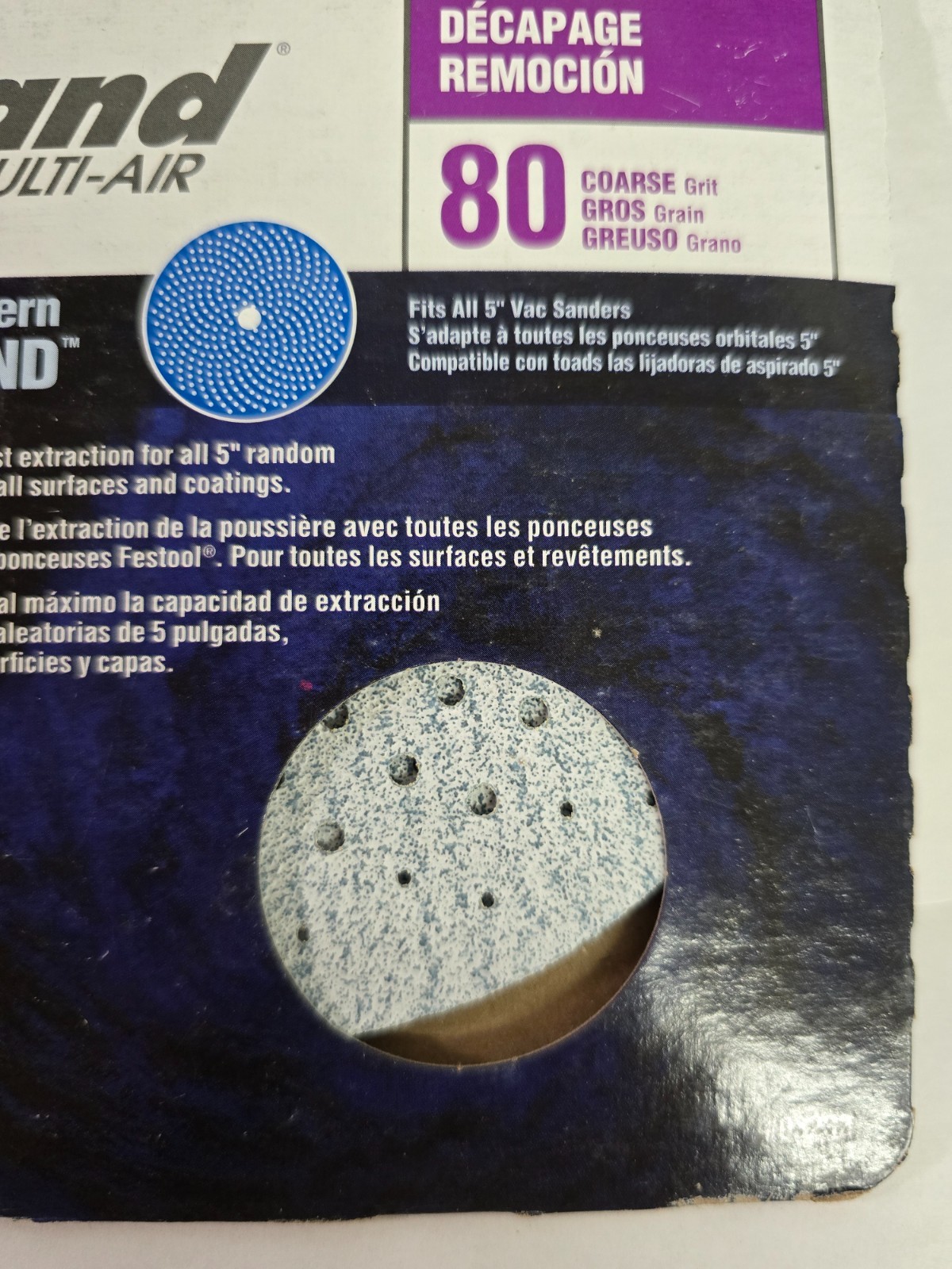 Norton ProSand MULTI-AIR 5″ Multi-Hole Pattern Hook & Sand Disc 80 grit 3 pack