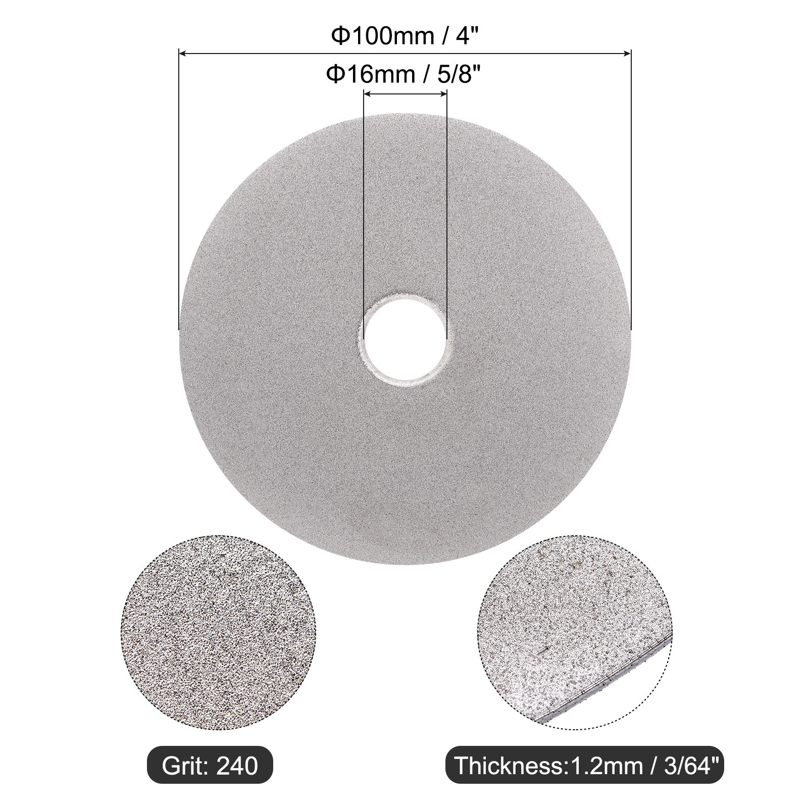 2pcs Diamond Sanding Grinding Discs, 4″ Grit 240 5/8″ Arbor Hole Flat Lap Wheel