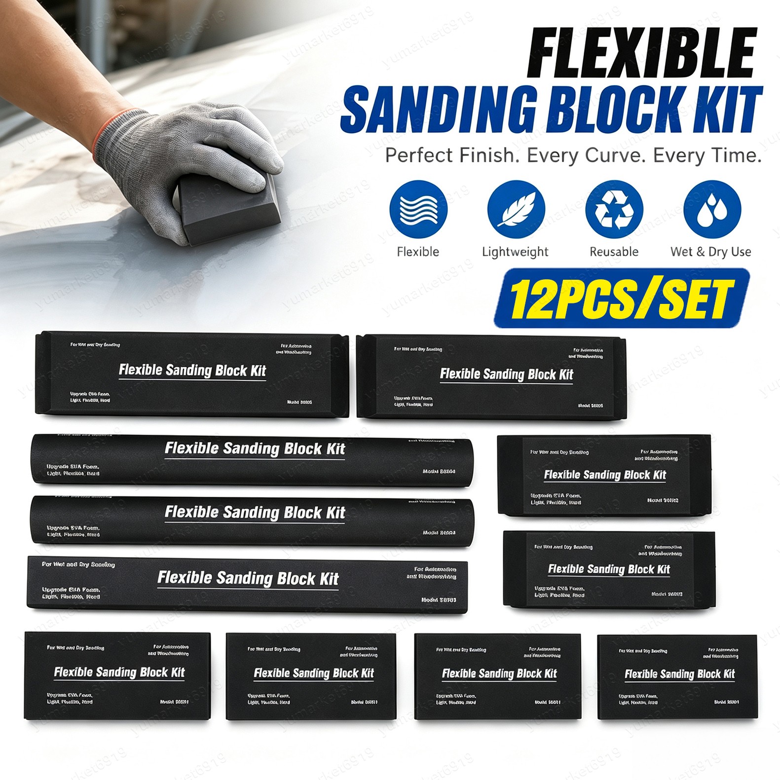 12PCS Flexible EVA Foam Sanding Block Kit Wet Dry Sanding for Auto Body Repair
