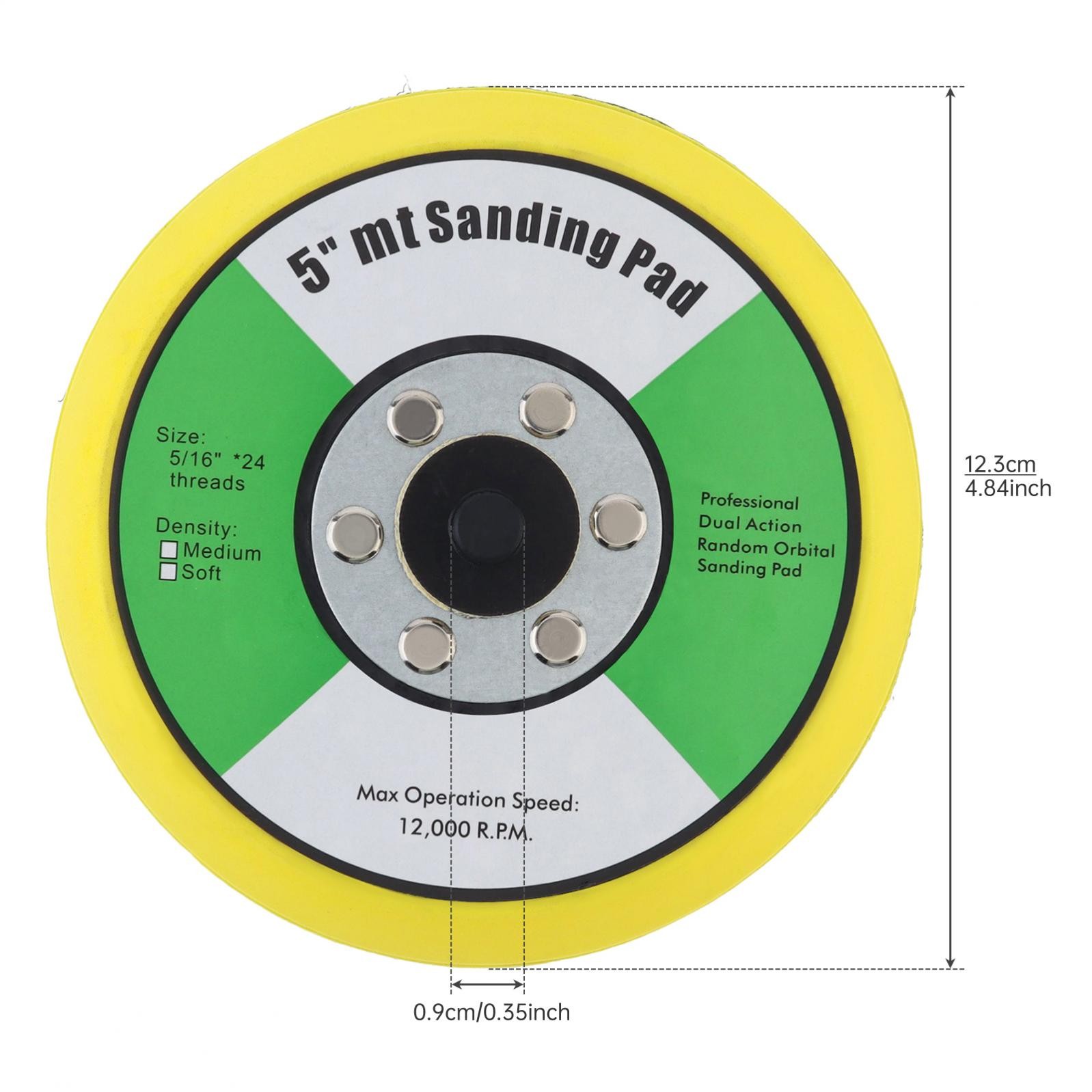 5″ Hook and Loop Backing Pad for Air Sander Polisher, 5/16″ Arbor with 24 Thread