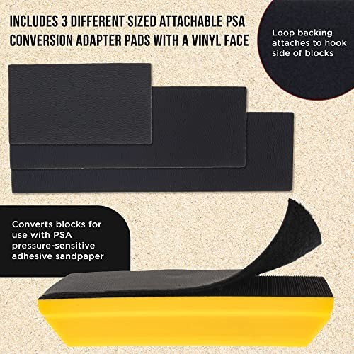 Classic Rectangle Hand Sanding Block Kit – 3 Sizes, Hook & Loop, PSA Adapter – A
