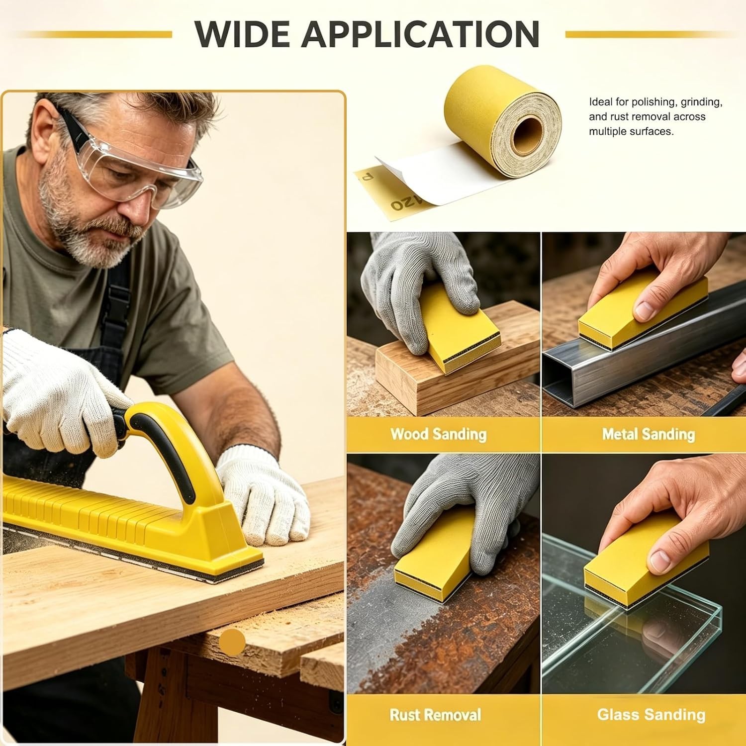 Rollo Lija 2-3/4″x20 Yardas 80 120 180 320 para Auto carpintería y Taco