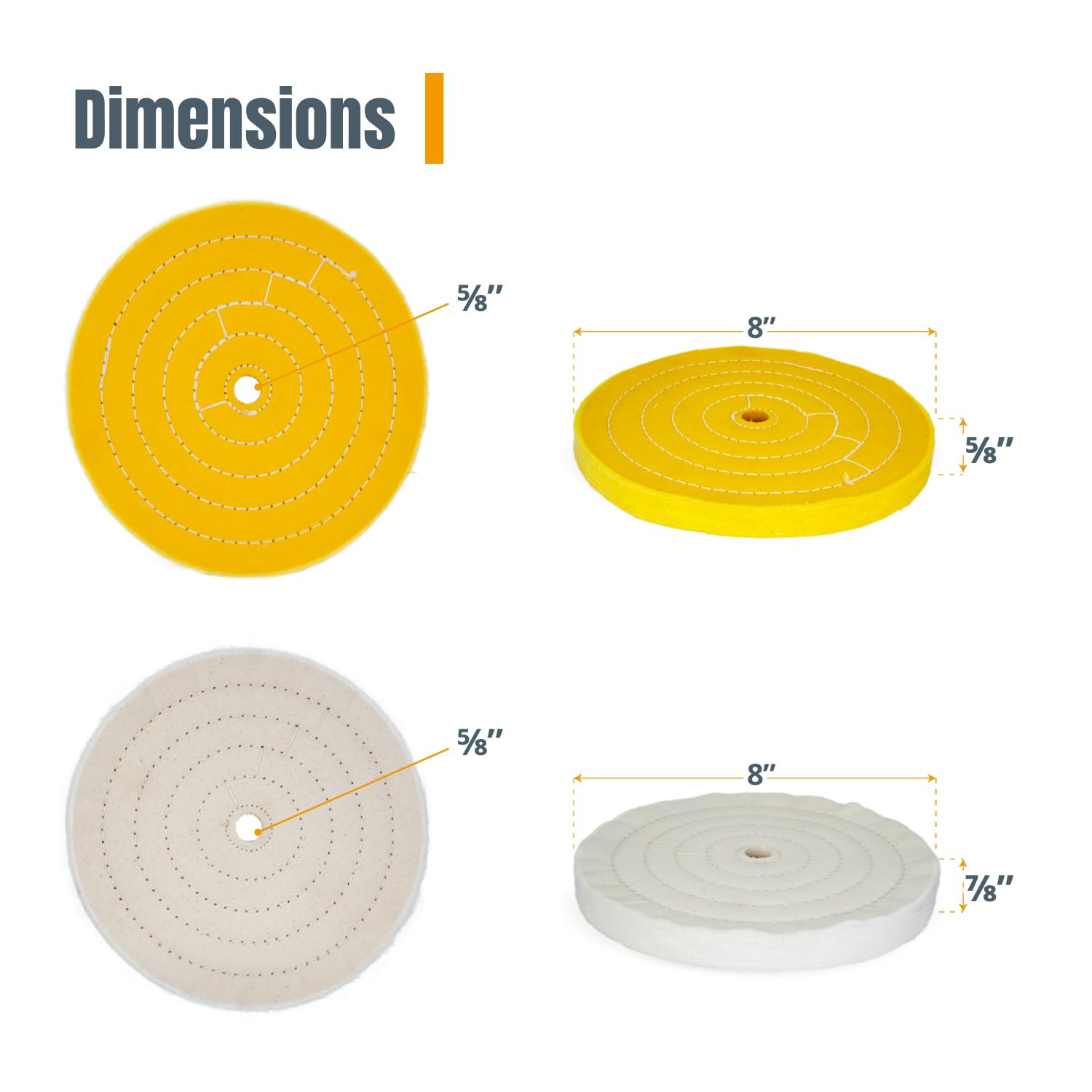 2 Pack Polishing Wheels, 8 Inch Buffing Wheels, White Cotton (70 Ply) and Yellow