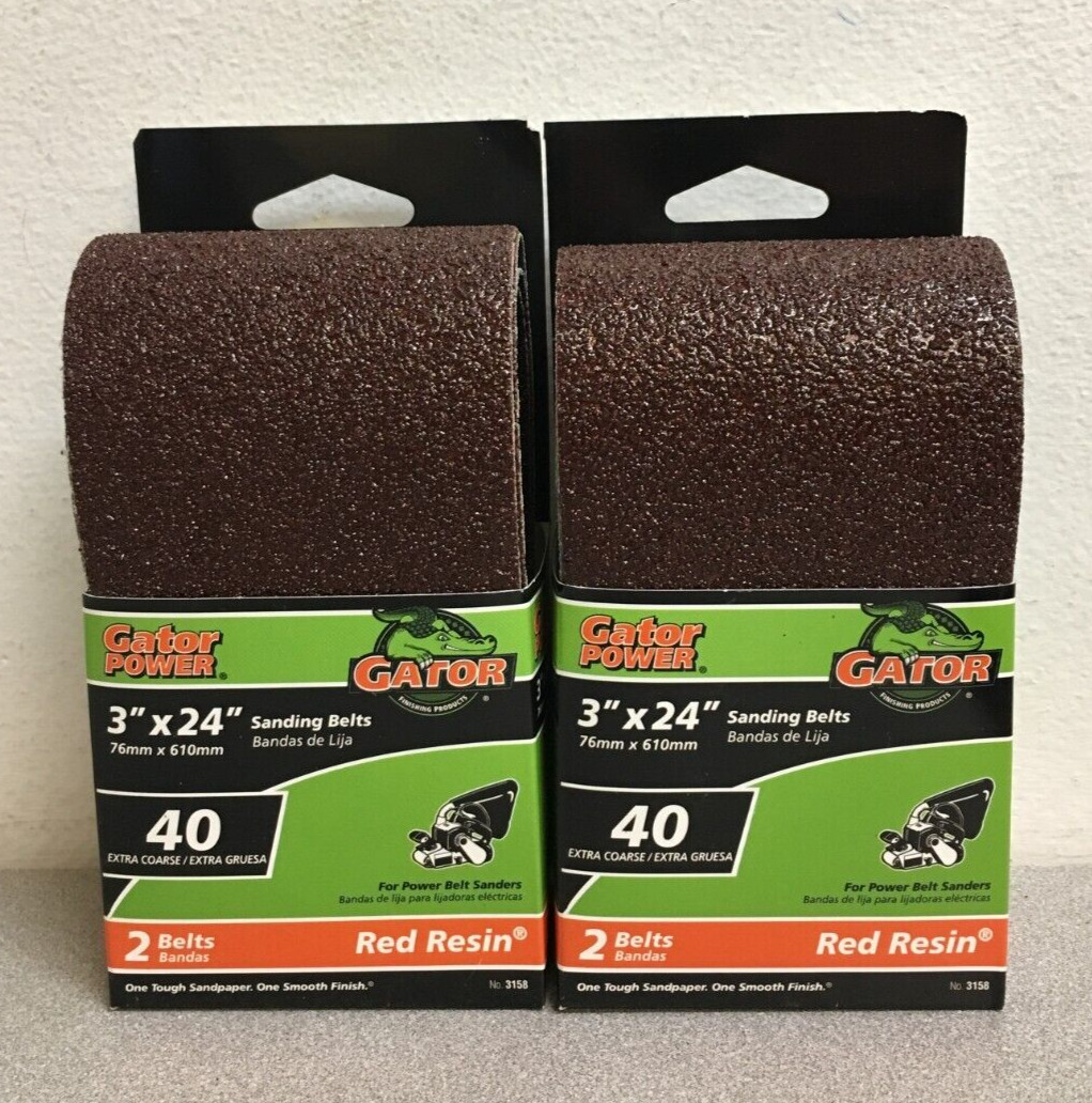 Gator 3158 3 in. X 24 in. Sanding Belts 40 Grit Extra Coarse 2 Pks of 2 Pcs