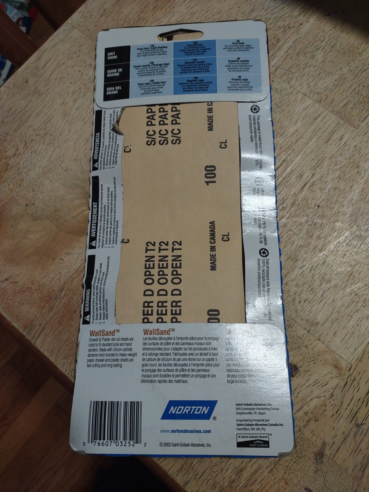 Norton WallSand DRYWALL SANDPAPER 5 pc 100 Grit Medium Silicon Carbide 03252 NEW