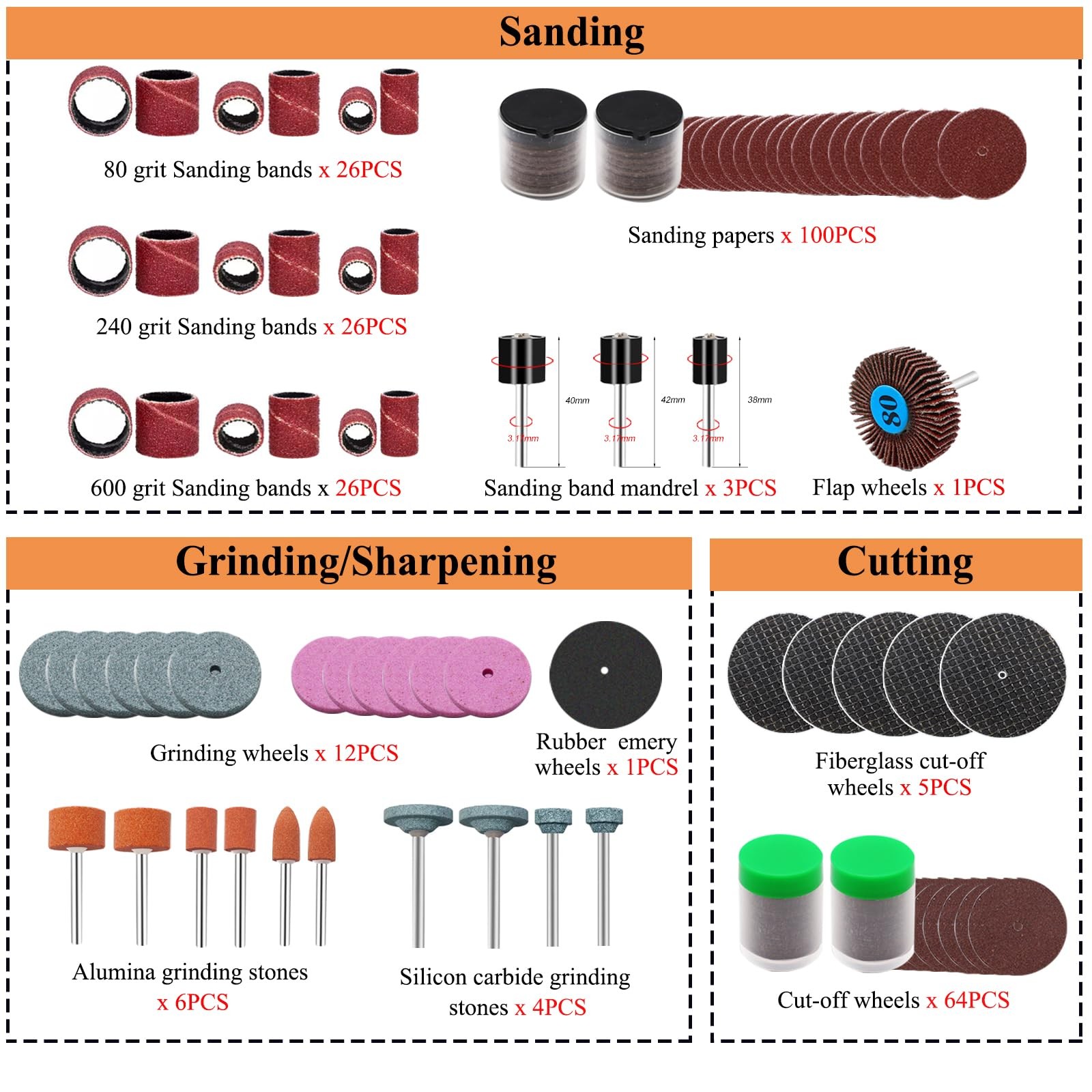 Sunxeke 318PCS Rotary Tool Accessory Kit with Sanding Drum,1/8inch Shank…