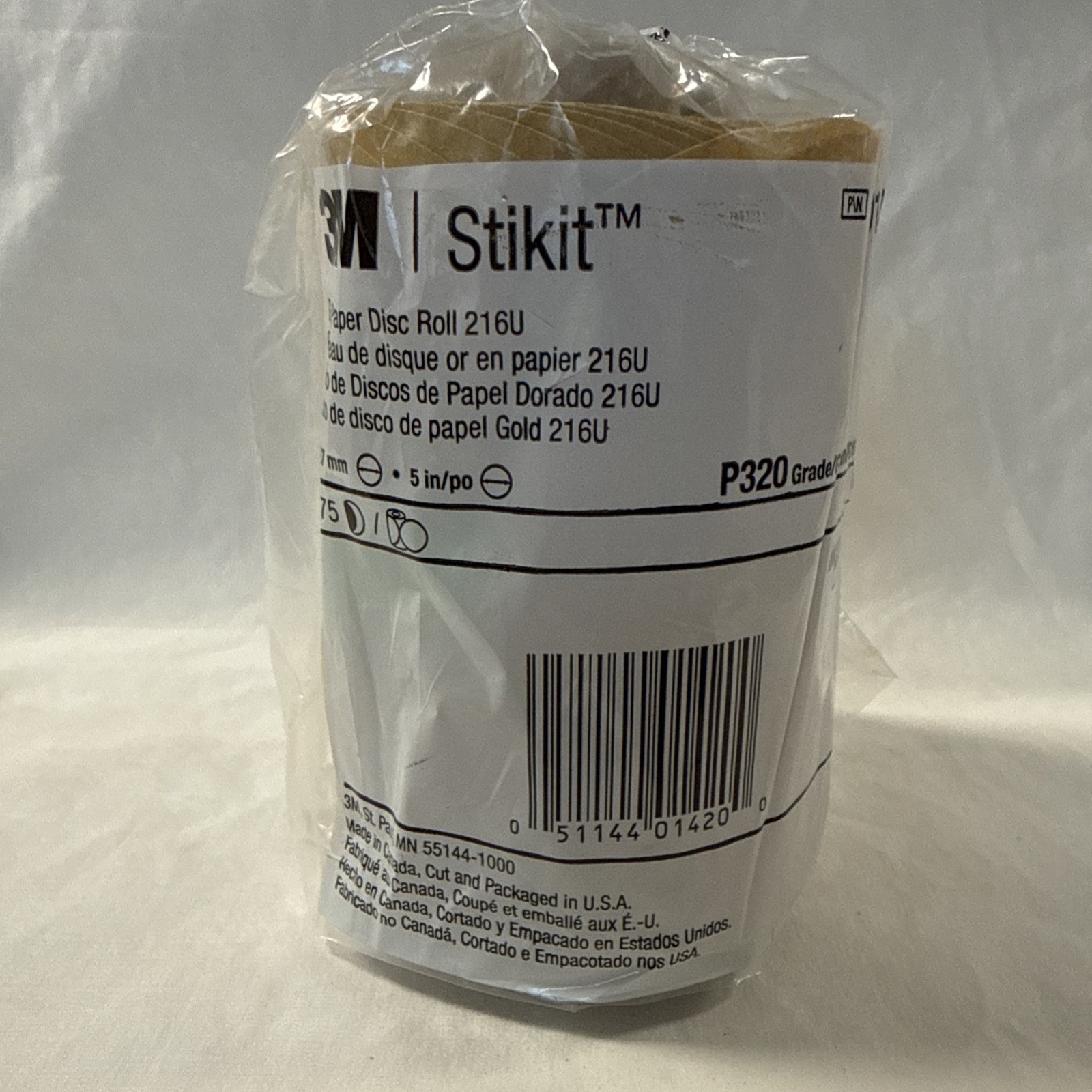 3M STIKIT GOLD PAPER DISC ROLL 216U P320 A-WEIGHT 5 INCH X NH ( 175 DISC ROLL)