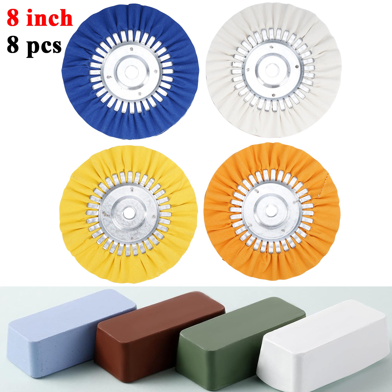 8Pcs Airway Buffing Wheel Polishing Kit 8 Inch Aluminum Polishing Wheel 5/8 Hole