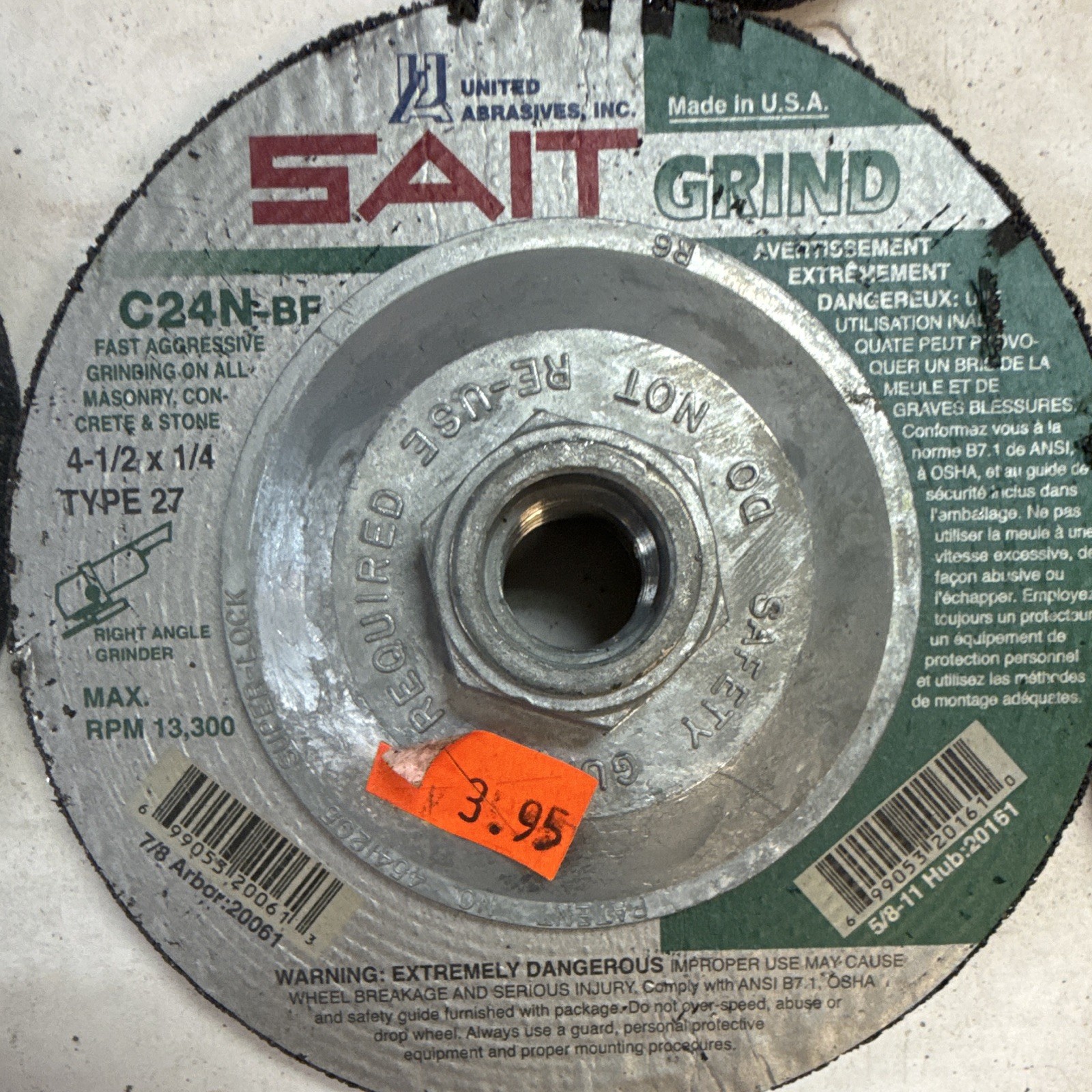 SAIT C24N-BF T27 Grinding Wheel 4-1/2in x 1/4in 13500 RPM 20061 Lot of 6