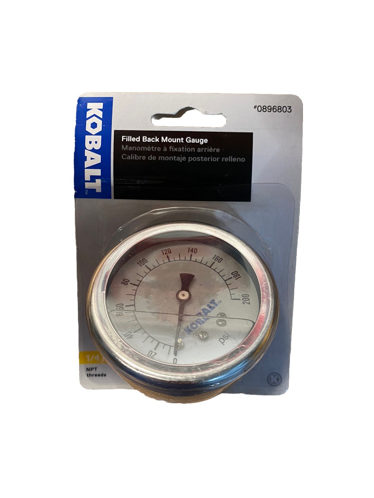 Kobalt 1/4″ In. 200Psi Filled Bottom Mount-Gauge #0896803 NEW