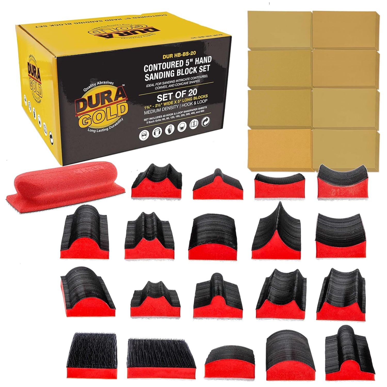 Pro Series Hand Sanding Block Set – 20-Piece with 40 Grits
