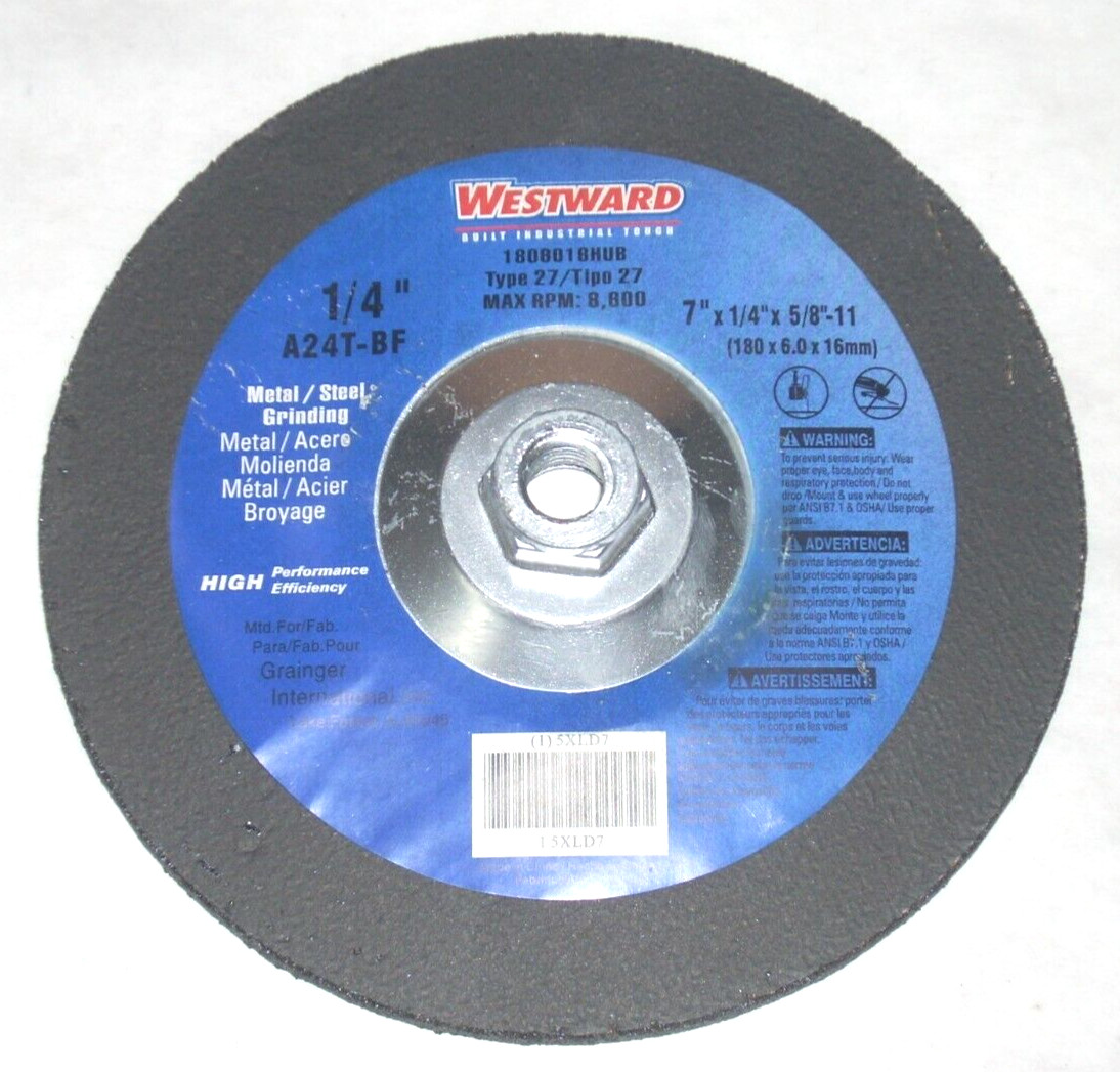 Westward 7 x 1/4 x 5/8-11 Grinding Wheels for Metal T27 for Angle Grinder 15pk