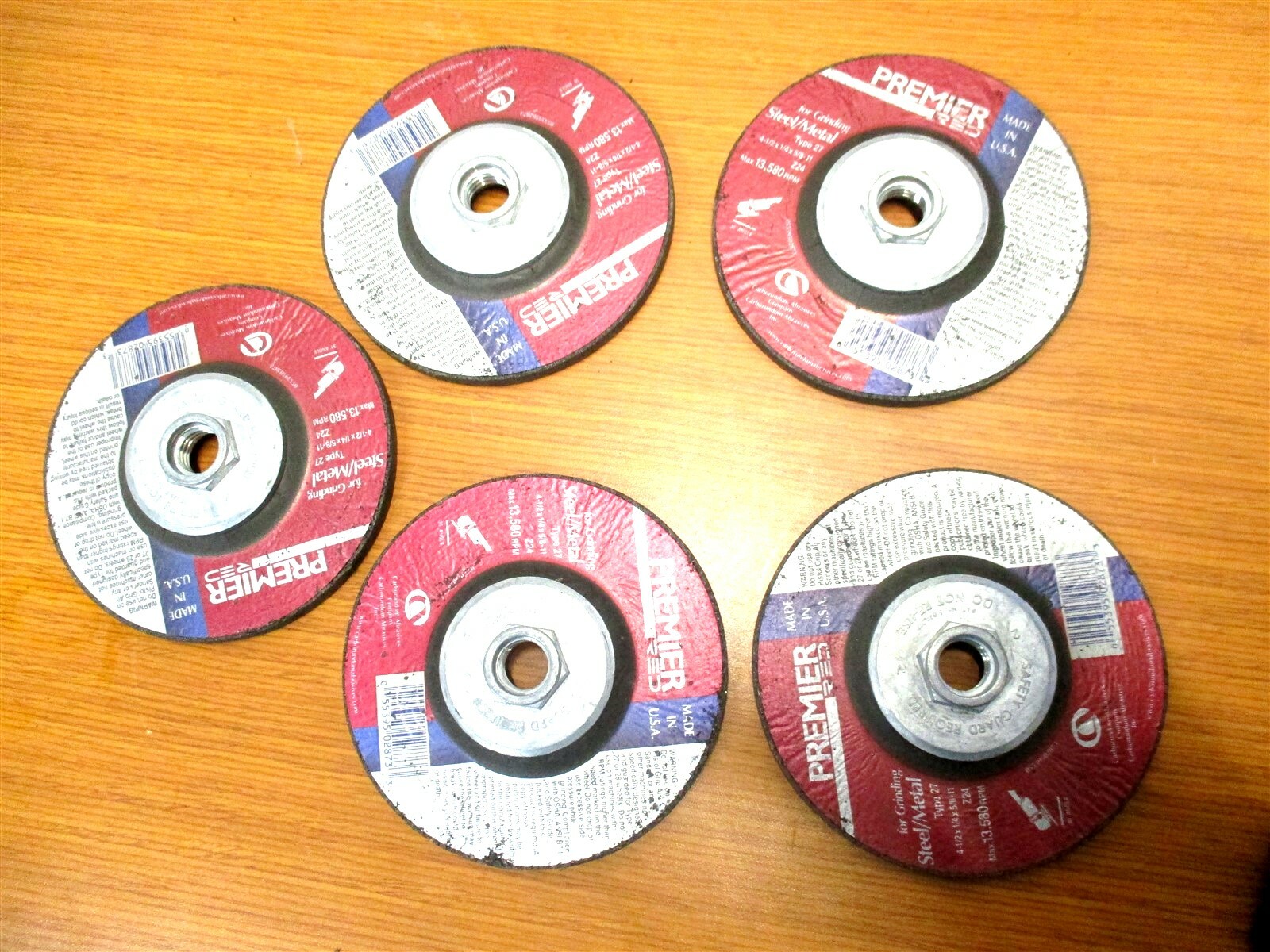 Premier 4-1/2 x 1/4 x 5/8-11 T27 13580 RPM 24 Grit Zirconia Grinding Wheel 5 QTY