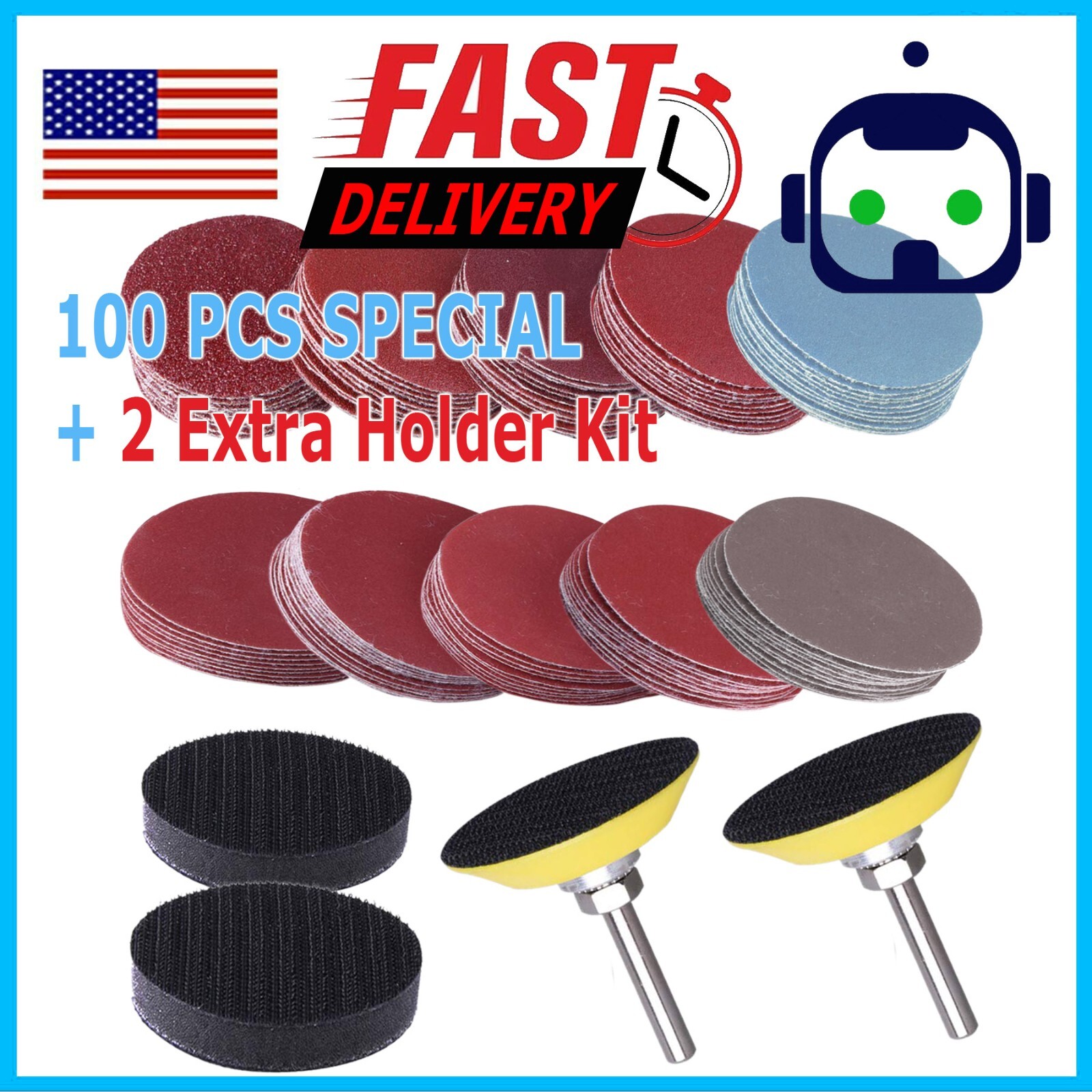 104PC 2 inch Sanding Discs Dry Hook Loop 80-3000 Grit for Drill Die Grinder US