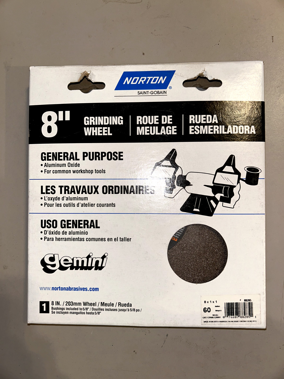 Norton Saint-Gobain 8x1x1 Grinding Wheel General Purpose 60 Grit