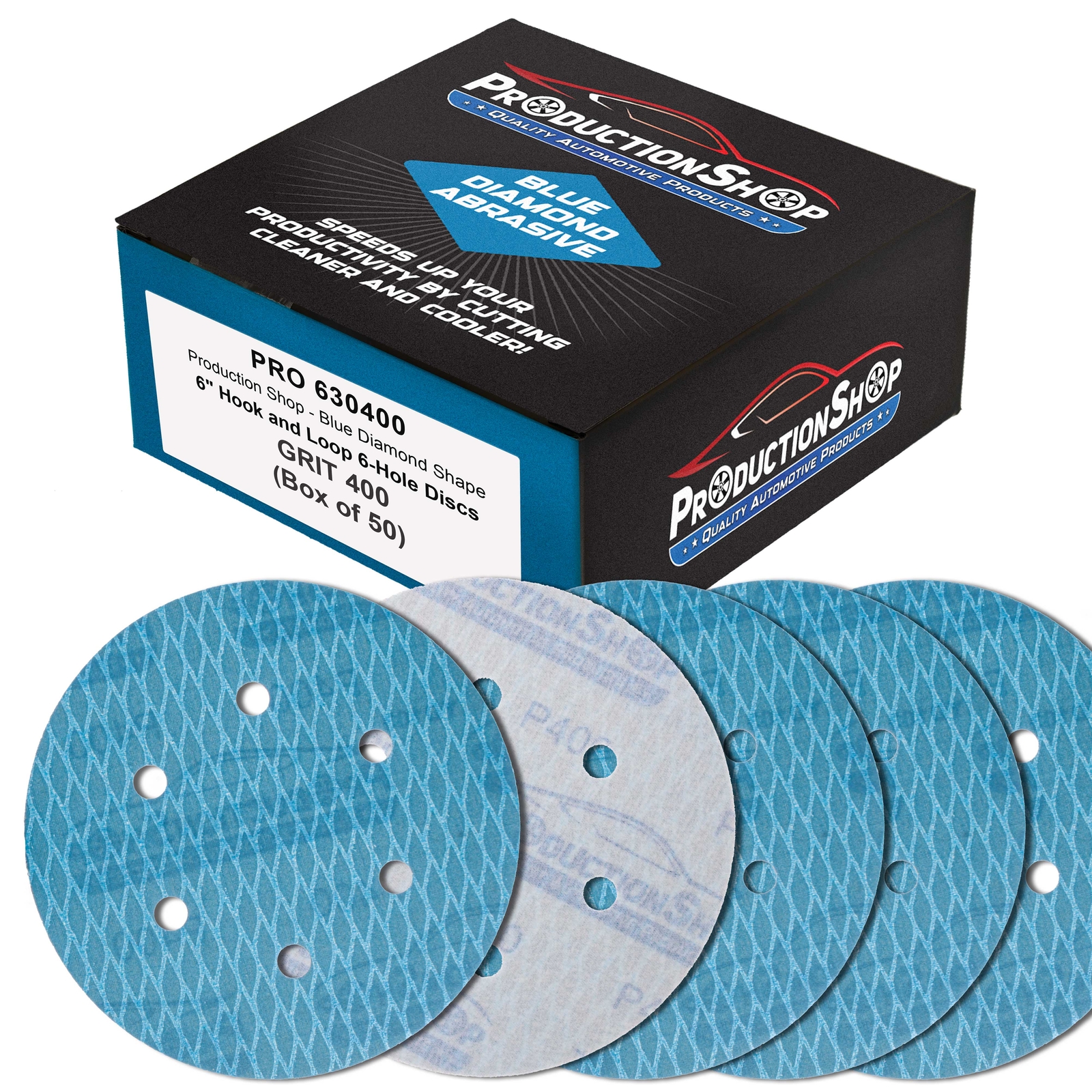 400 Grit 6″ Diamond Shape Sanding Discs, 6-Hole, Box of 50 Hook & Loop Sandpaper