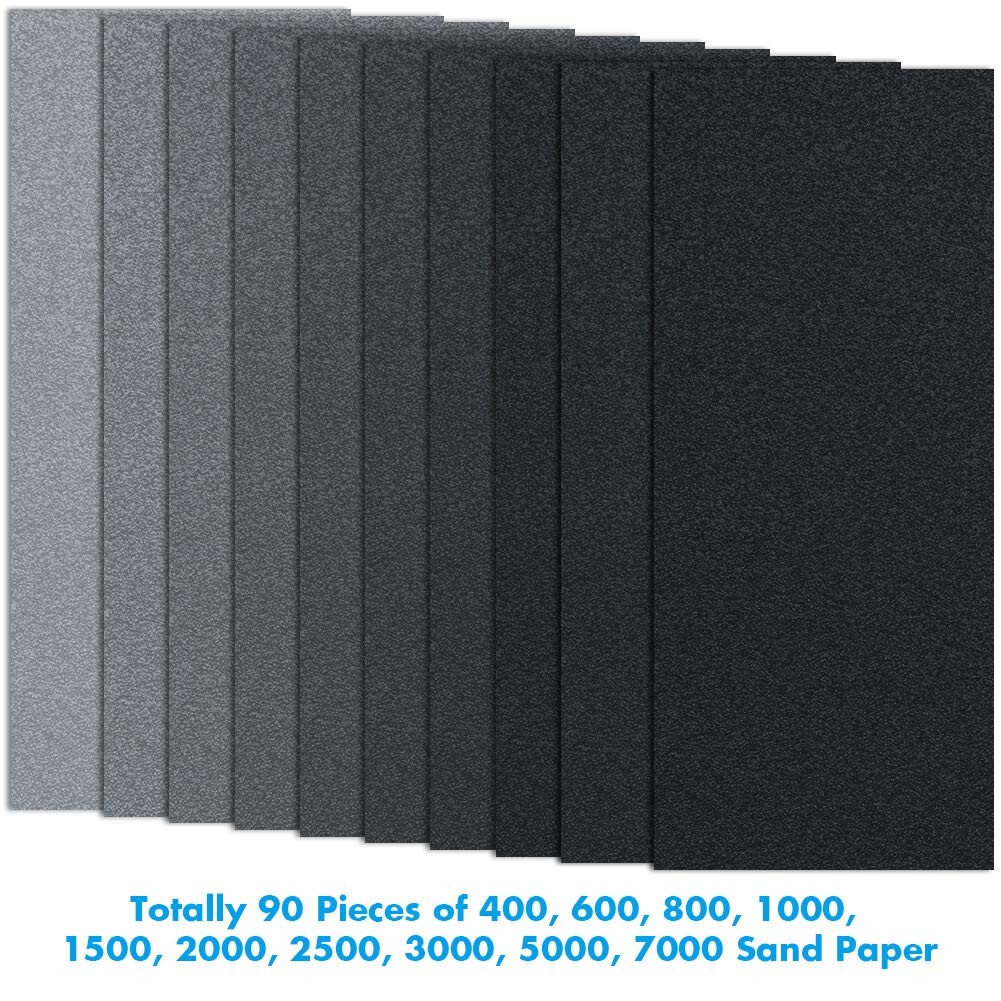 Anezus 90Pieces Sandpaper Assortment 9 x 3.6 Inches, 90pcs Wet Dry