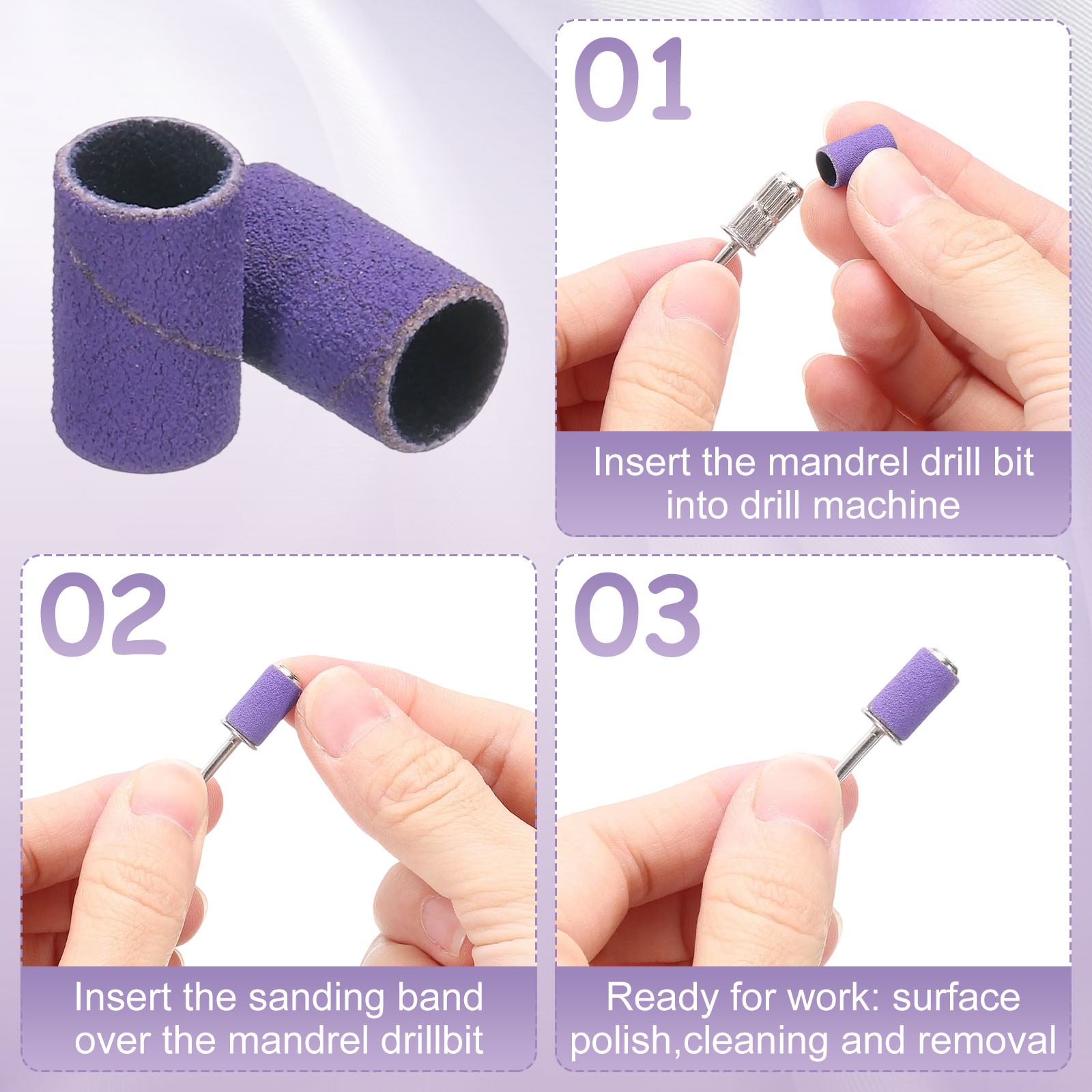 76pcs Small Sanding Bands 80/120/180 Grit for Nail Bits with 0.1″ Mandrel Purple