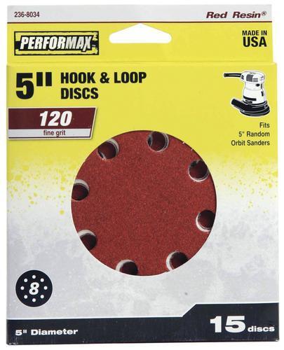 5 inch 120-Grit Fine 8-Hole Hook & Loop Sanding Disc Orbital Paper – 15 Pack
