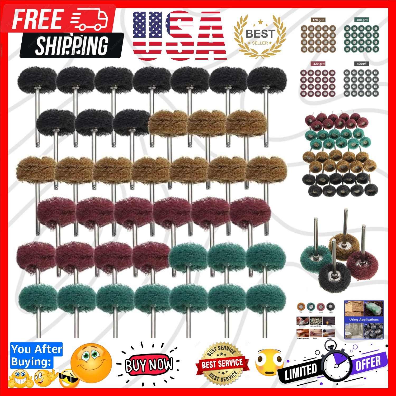 40 Pack 1 inch Abrasive Wheel Buffing Polishing Wheel Set for Rotary Tool – w…