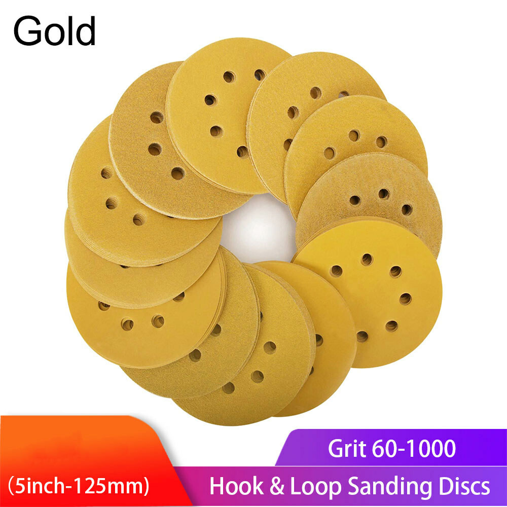 8 Hole Hook & Loop Sanding Disc 5″ 125mm Gold Sandpaper Pad Orbital 40-1000 Grit